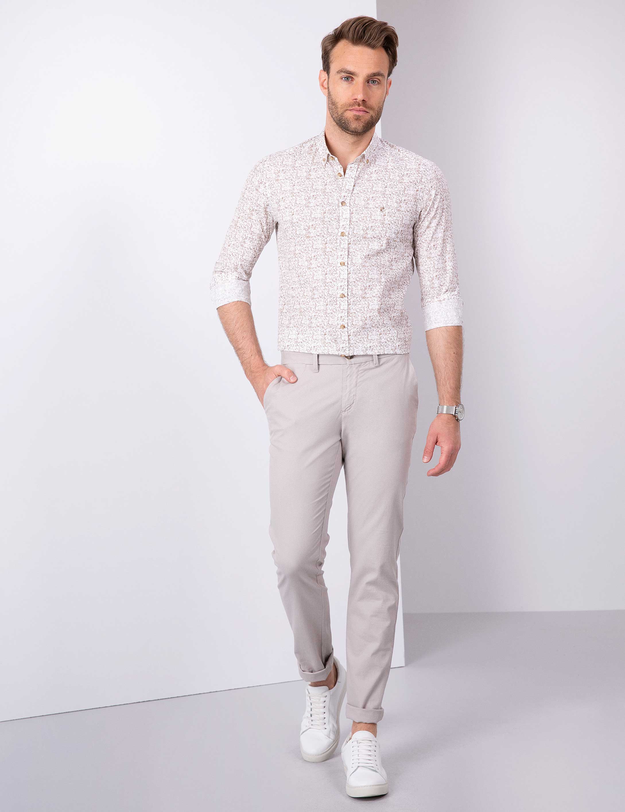 Bej Slim Fit Uzun Kollu Gömlek - 50211231001