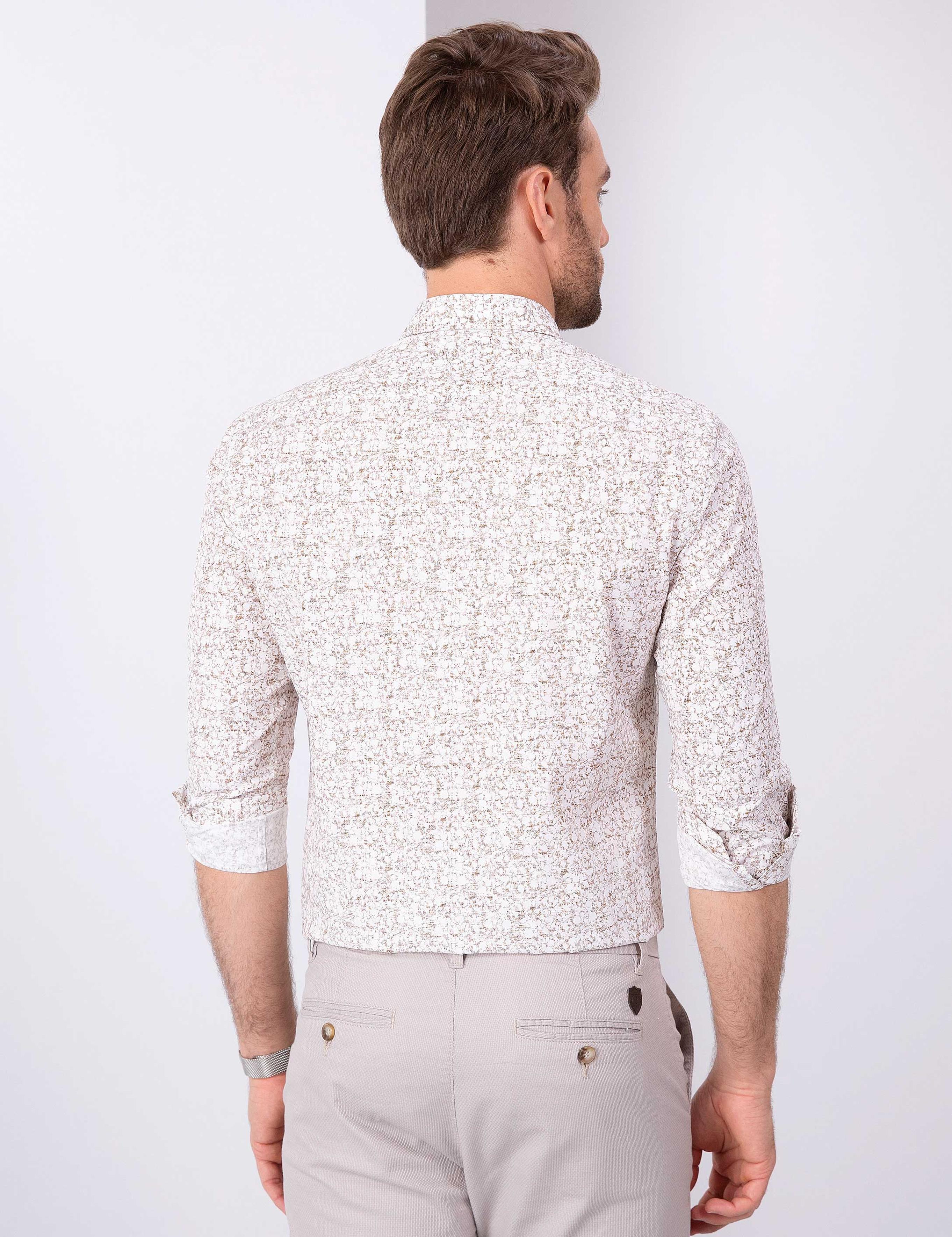 Bej Slim Fit Uzun Kollu Gömlek