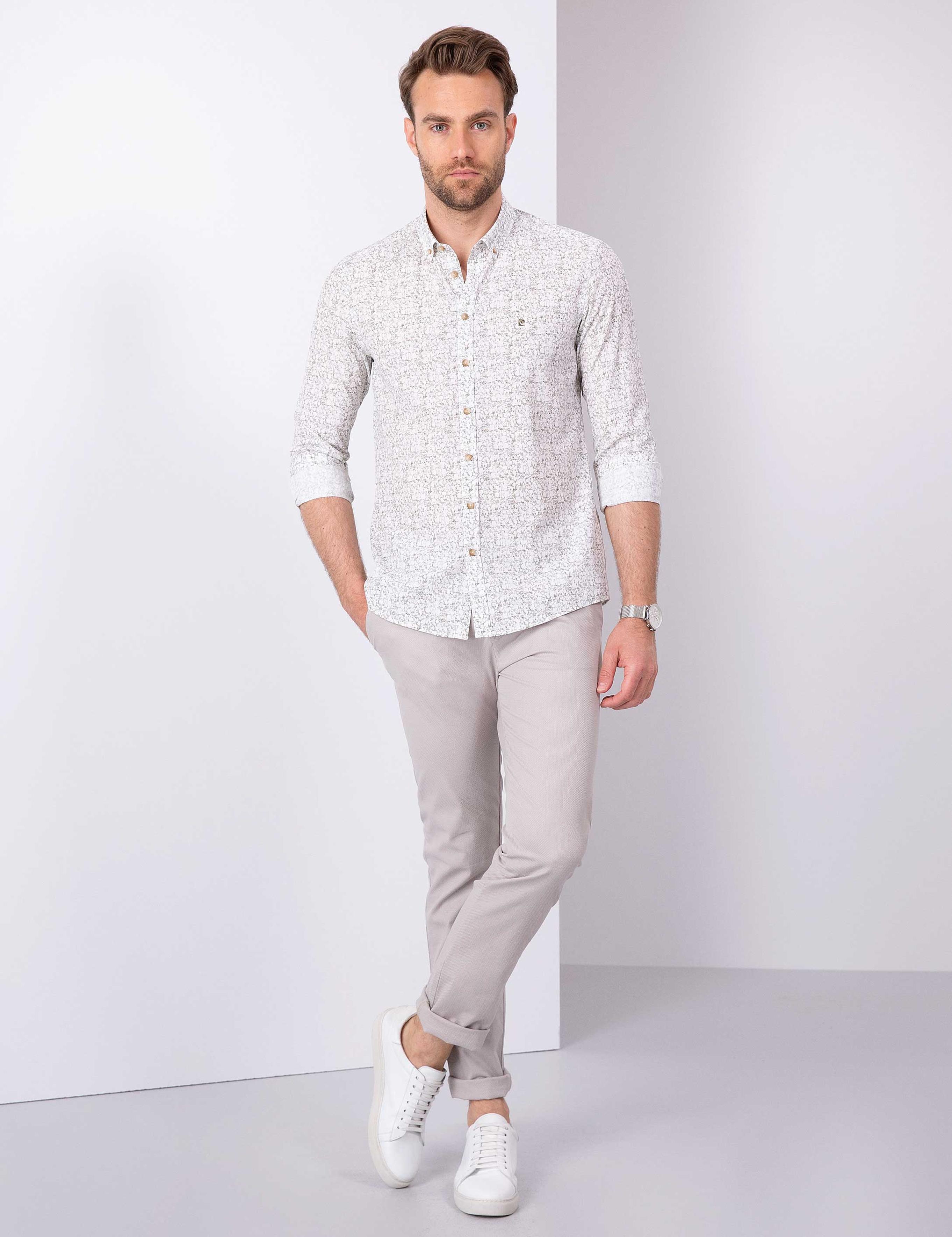 Yeşil Slim Fit Uzun Kollu Gömlek