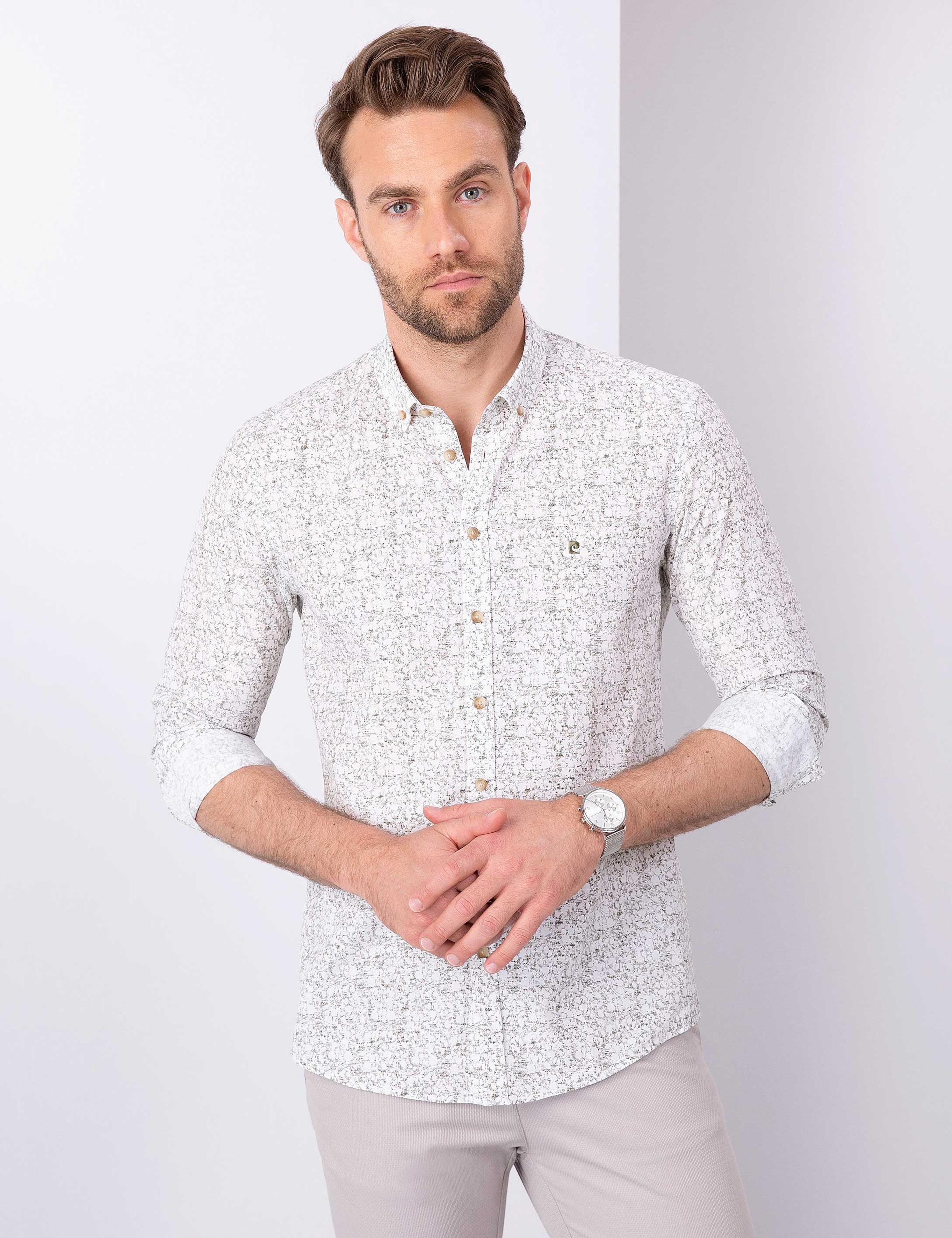 Yeşil Slim Fit Uzun Kollu Gömlek