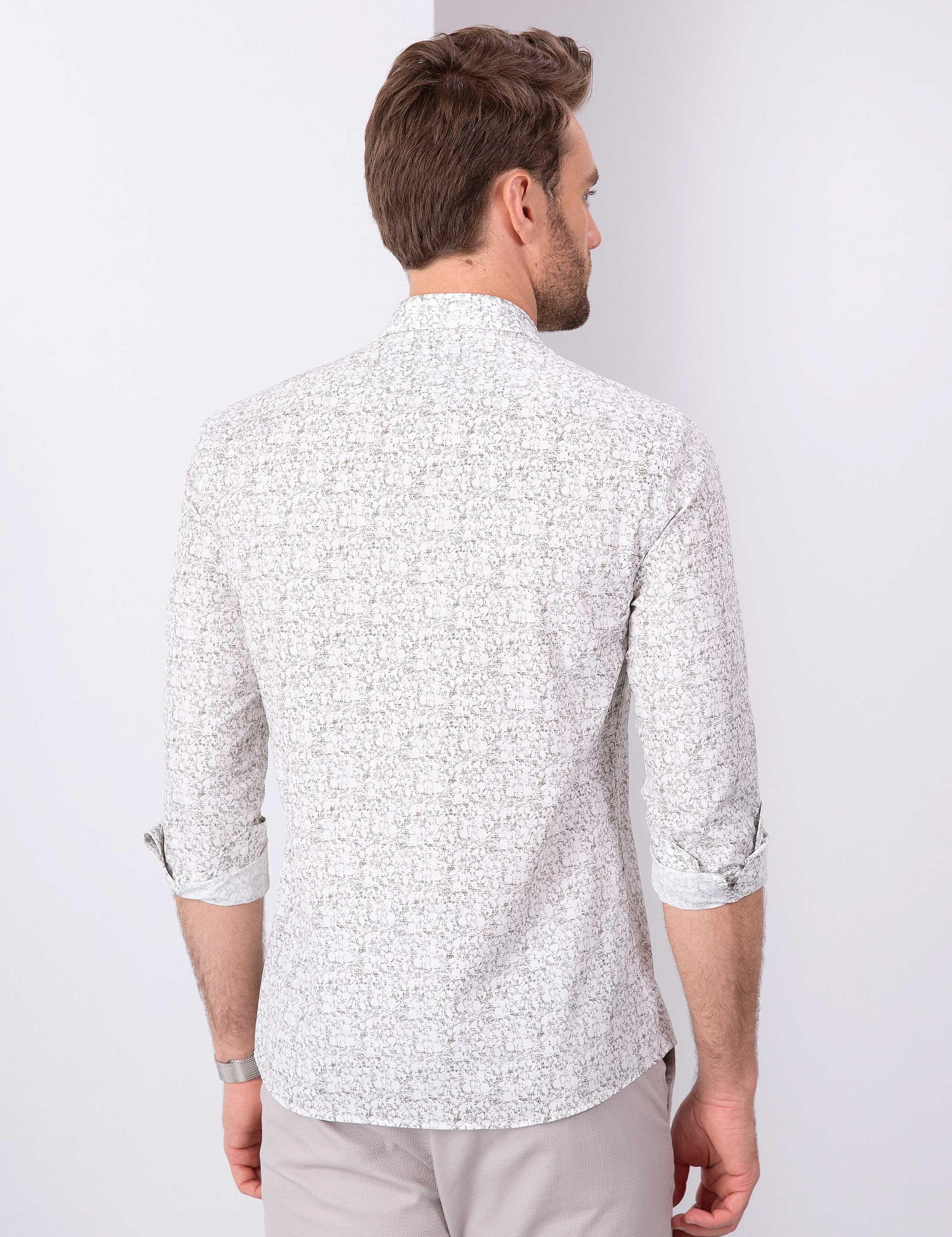 Yeşil Slim Fit Uzun Kollu Gömlek