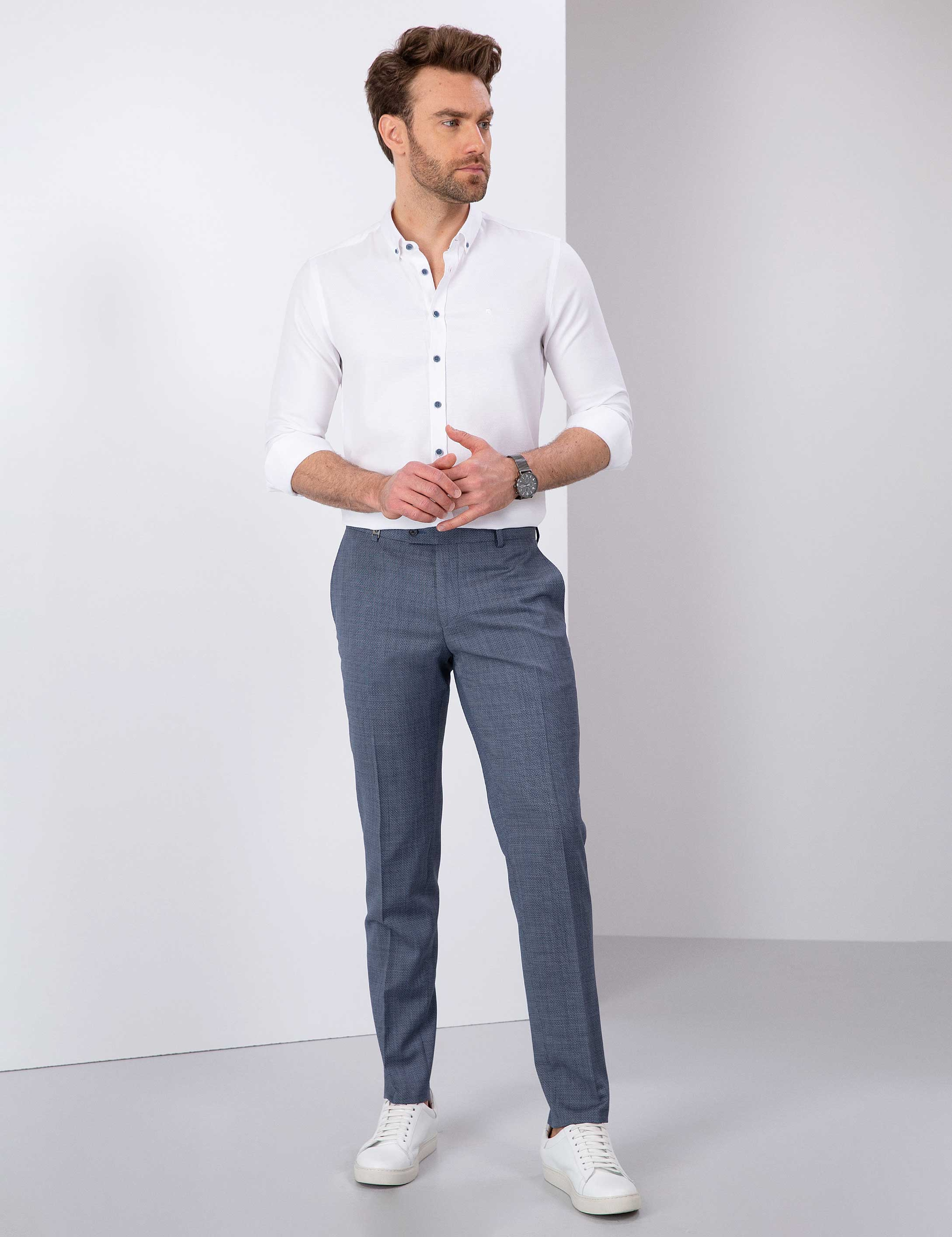 Beyaz Slim Fit Uzun Kollu Gömlek - Image 4