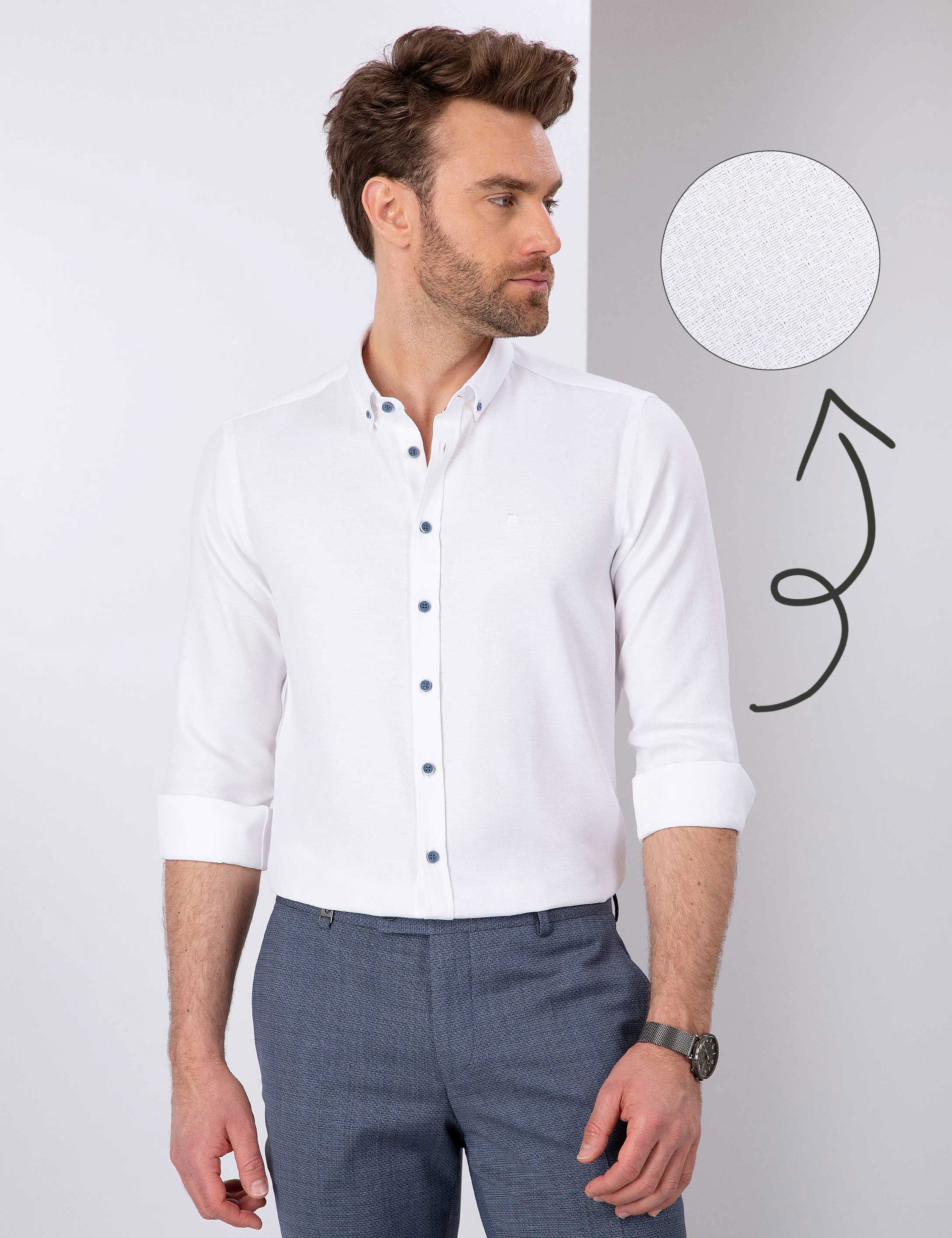 Beyaz Slim Fit Uzun Kollu Gömlek - Image 1