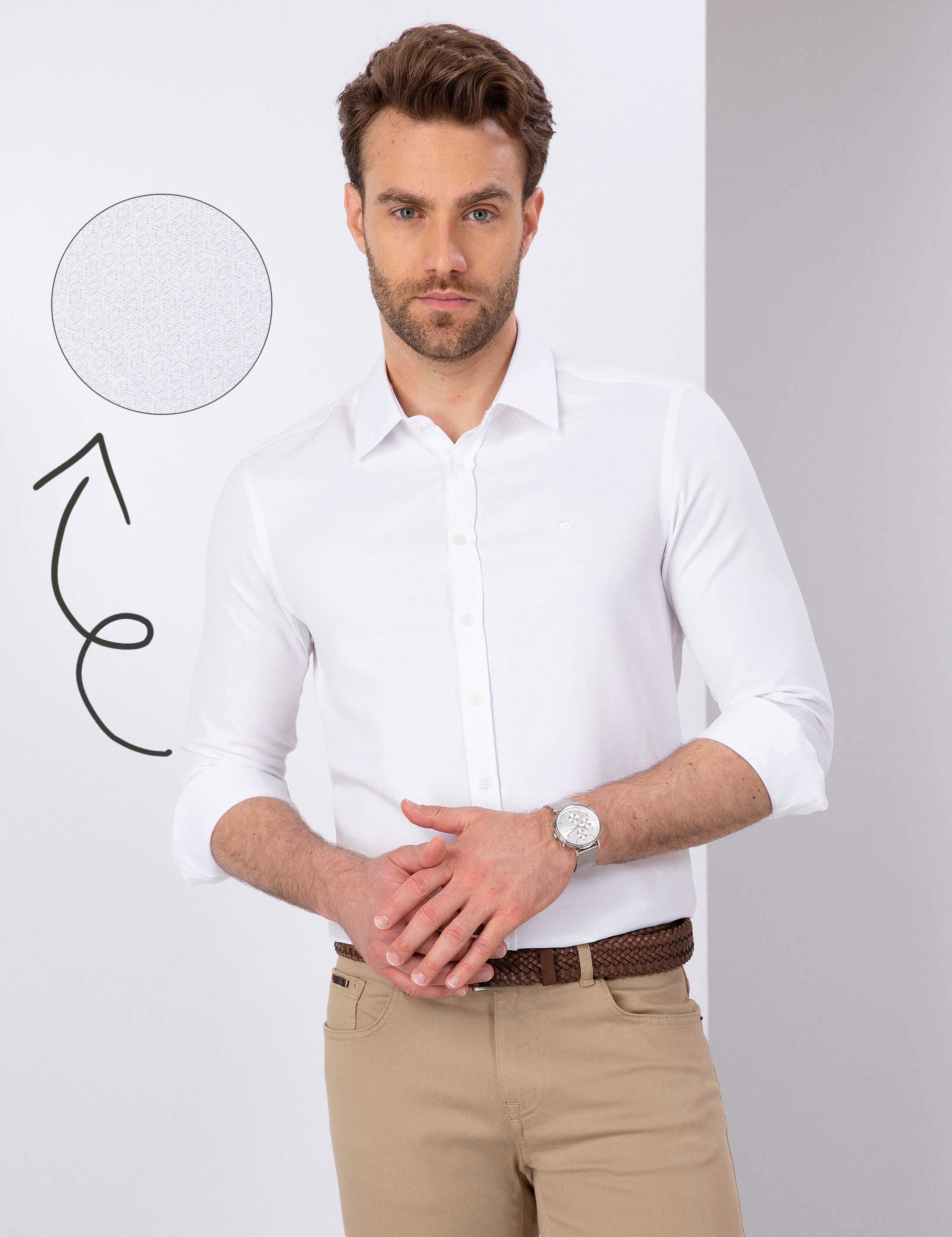 Beyaz Slim Fit Armürlü Gömlek