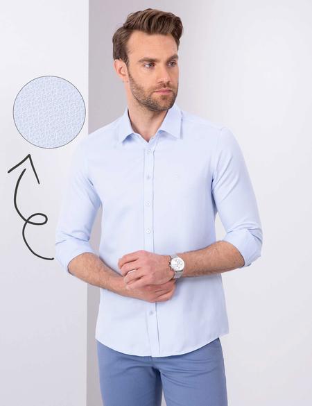 Açık Mavi Slim Fit Armürlü Gömlek - 50211258003