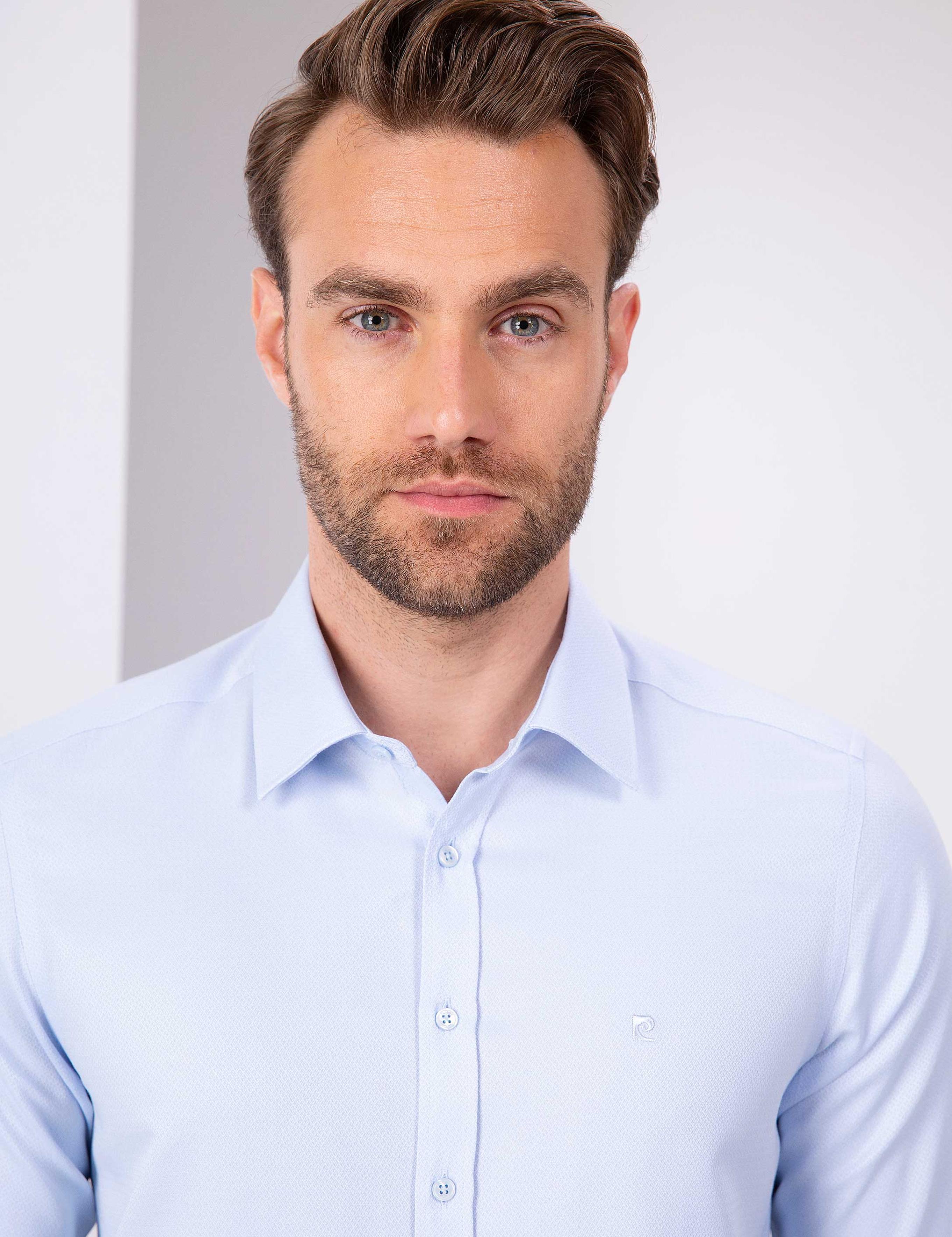 Açık Mavi Slim Fit Armürlü Gömlek