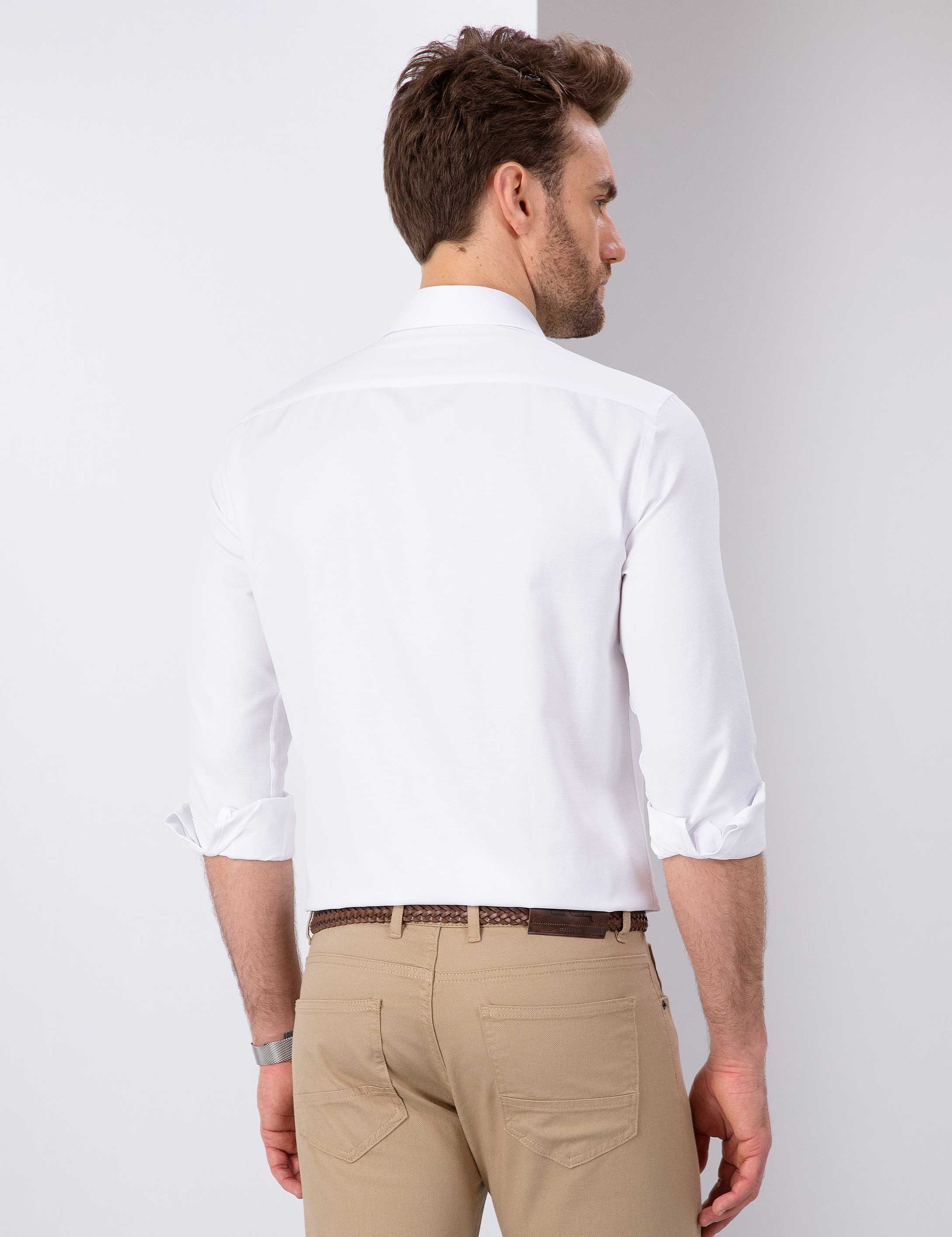 Beyaz Slim Fit Armürlü Gömlek - Image 3