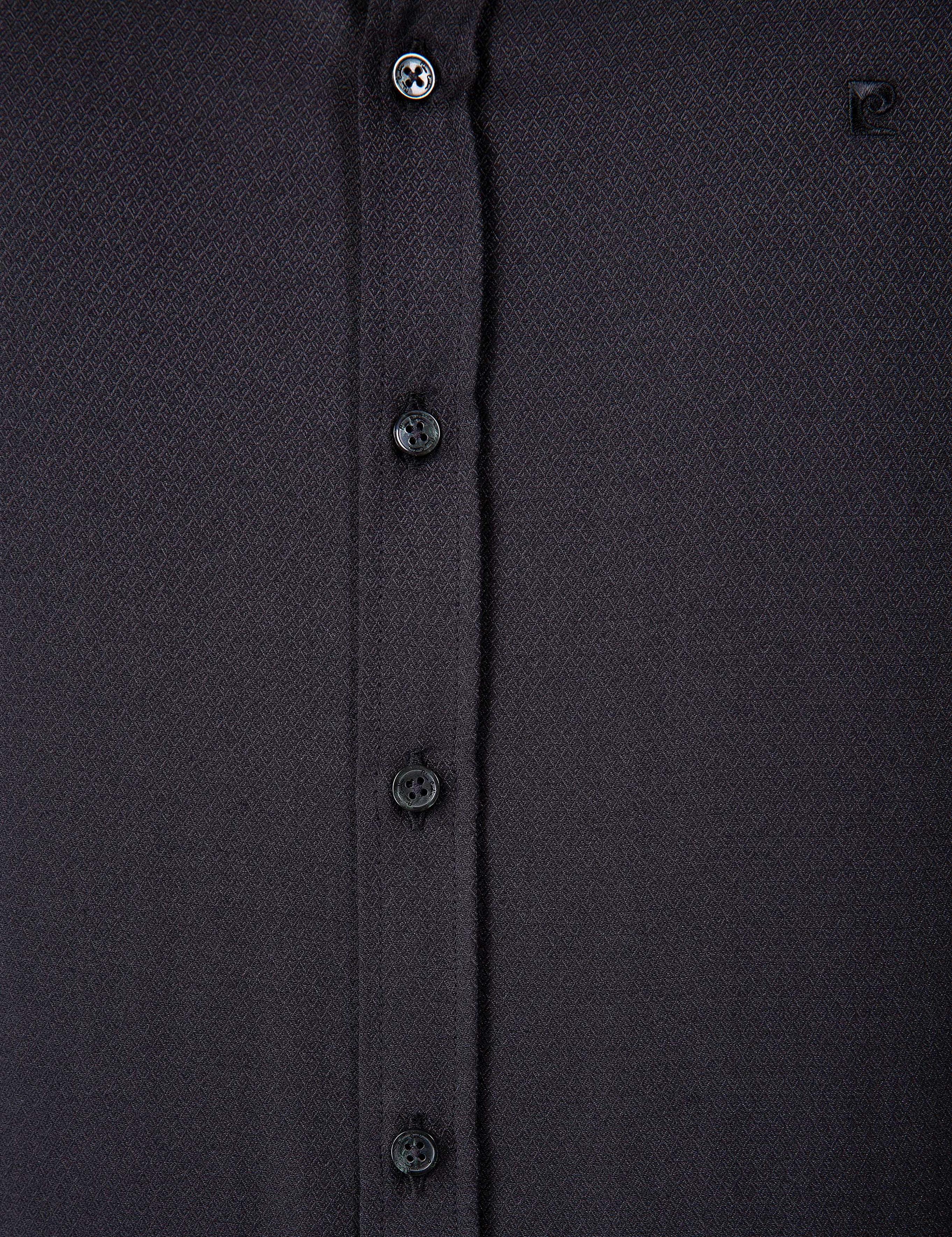 Siyah Slim Fit Armürlü Gömlek