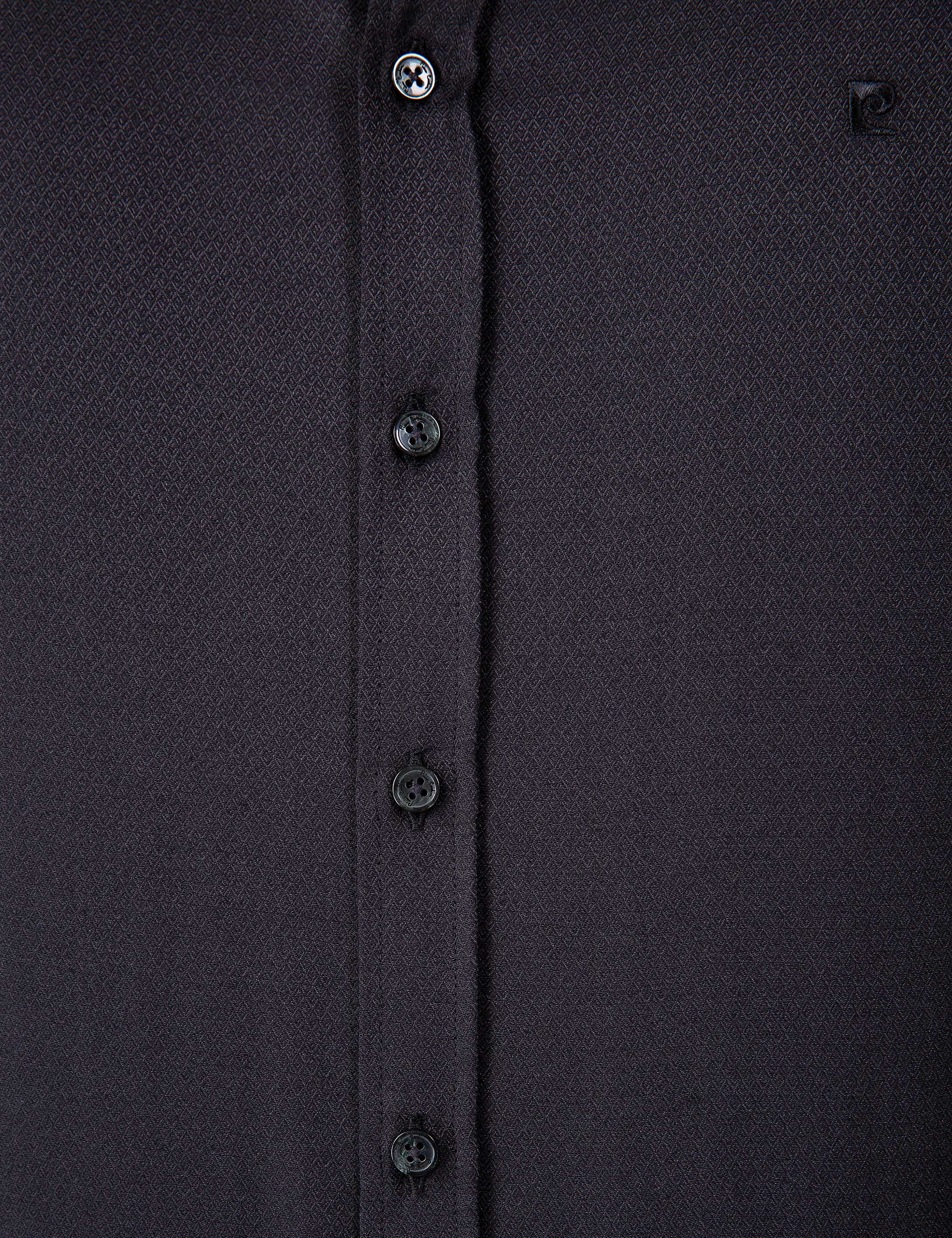 Siyah Slim Fit Armürlü Gömlek - Image 6