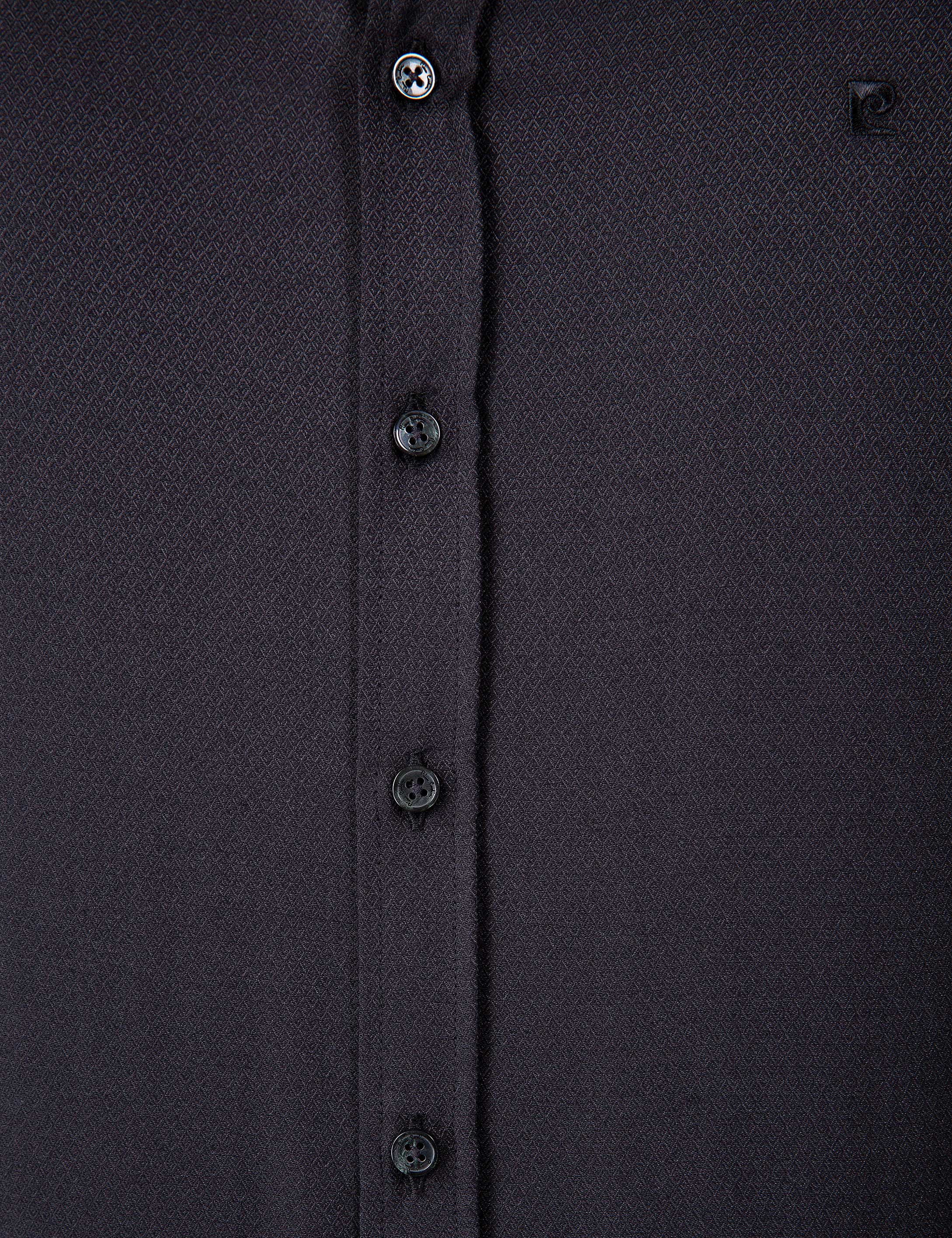 Siyah Slim Fit Armürlü Gömlek