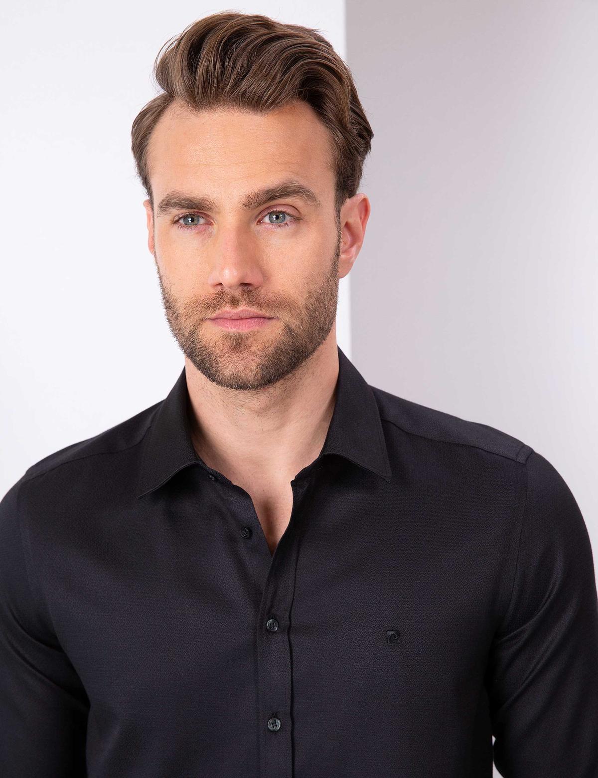 Siyah Slim Fit Armürlü Gömlek - 50211258034