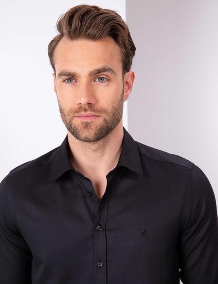 Siyah Slim Fit Armürlü Gömlek - 50211258034