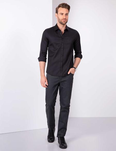 Siyah Slim Fit Armürlü Gömlek - 50211258034