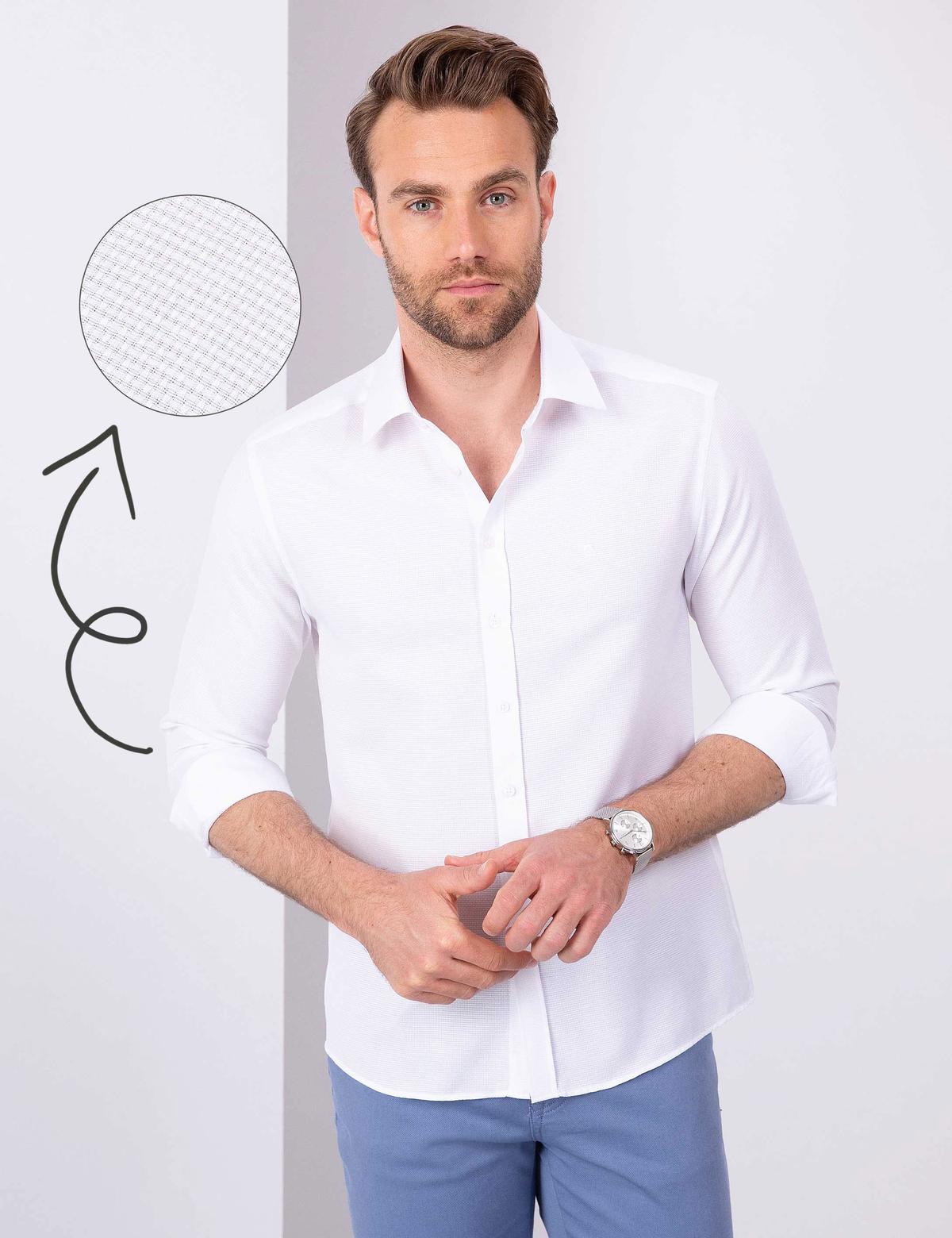 Beyaz Slim Fit Uzun Kollu Gömlek