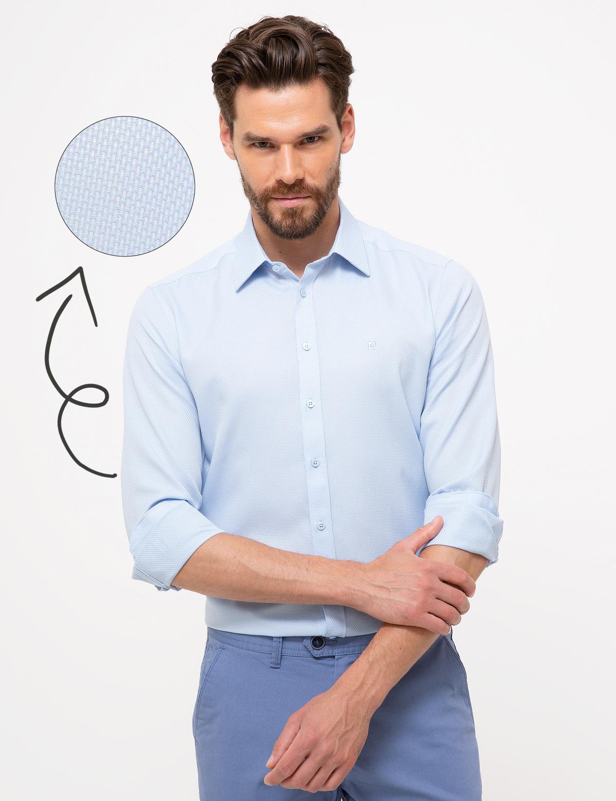 Açık Mavi Slim Fit Armürlü Gömlek