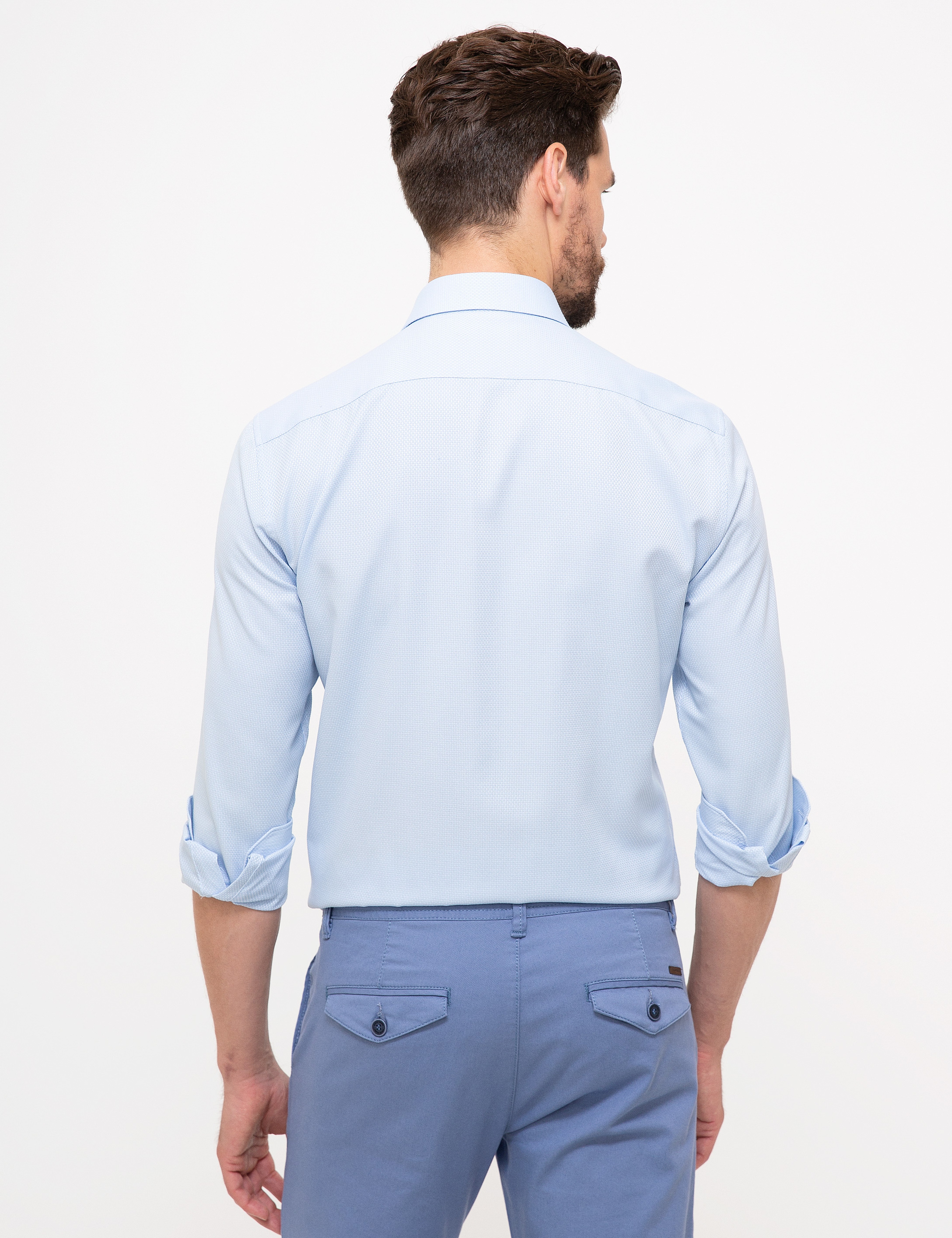 Açık Mavi Slim Fit Uzun Kollu Gömlek - Image 3