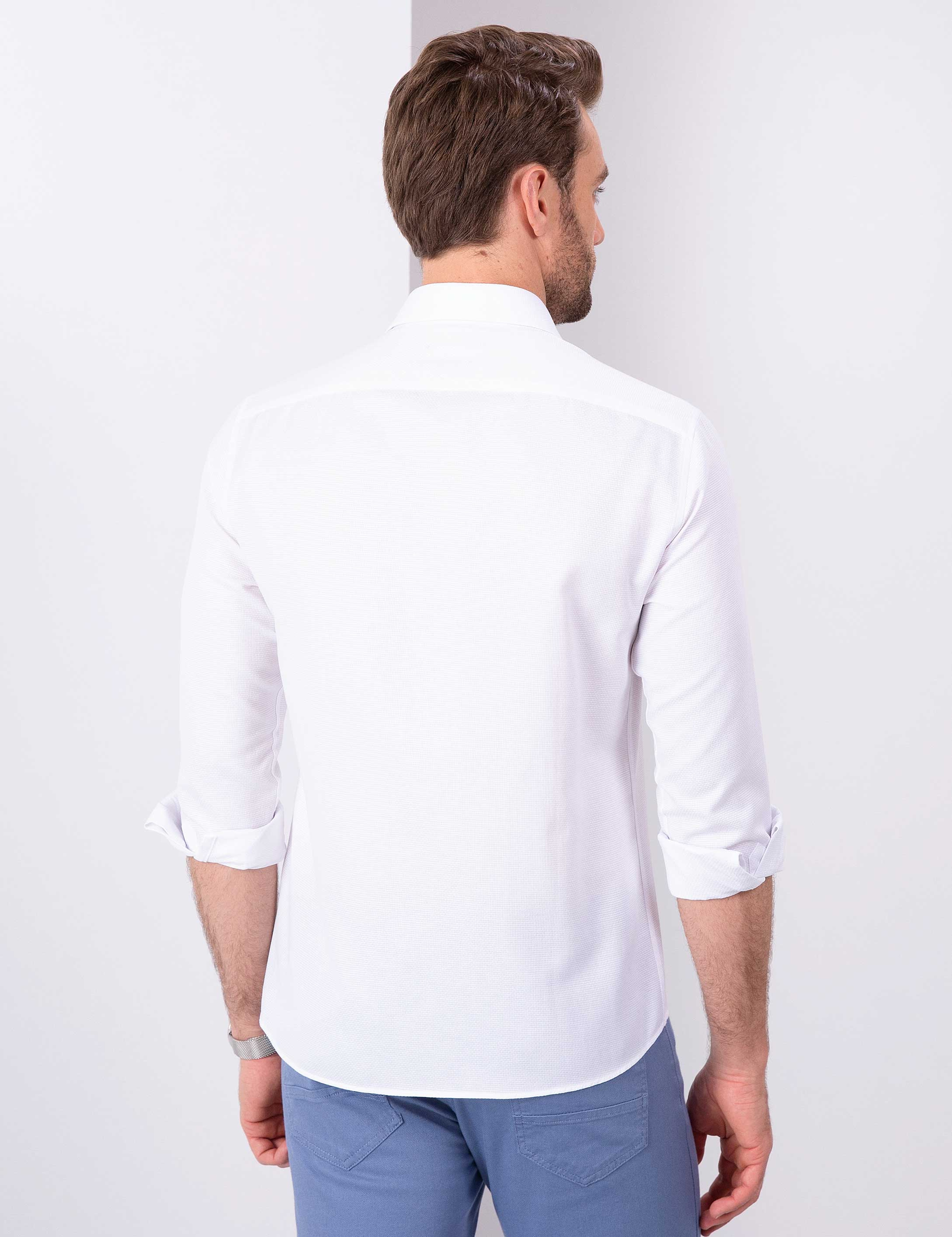 Beyaz Slim Fit Armürlü Gömlek - Image 3