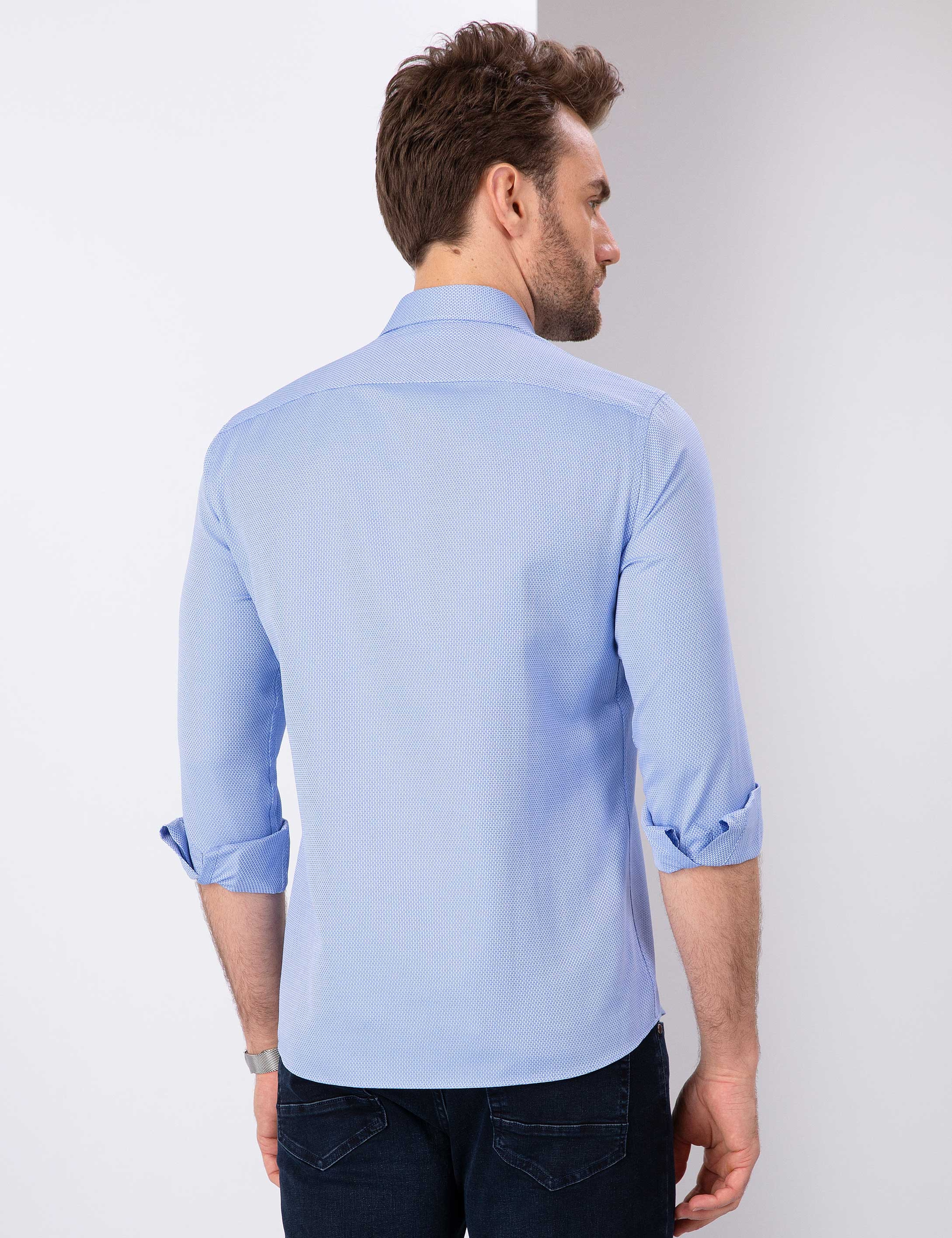 Mavi Slim Fit Armürlü Gömlek - Image 3