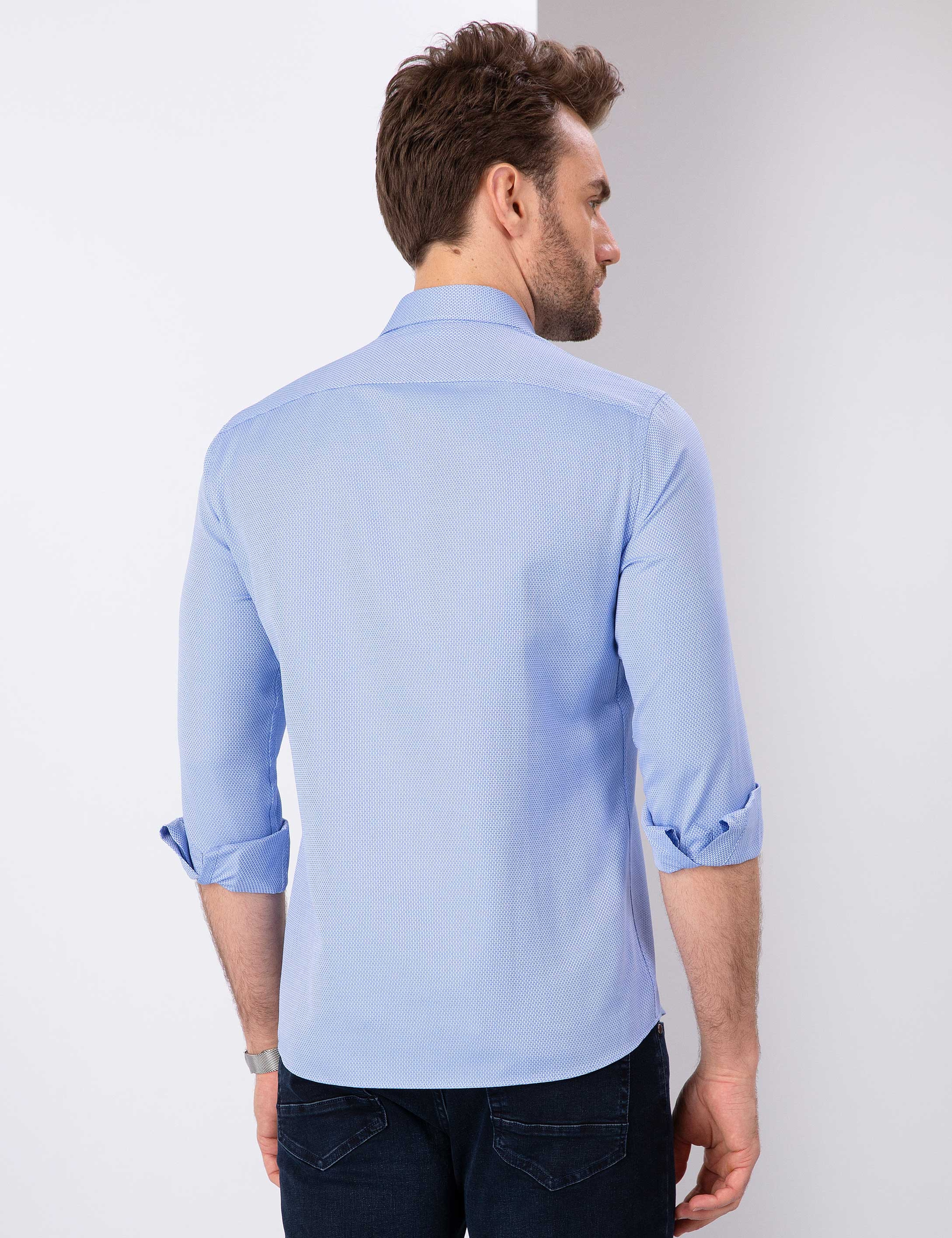 Mavi Slim Fit Armürlü Gömlek