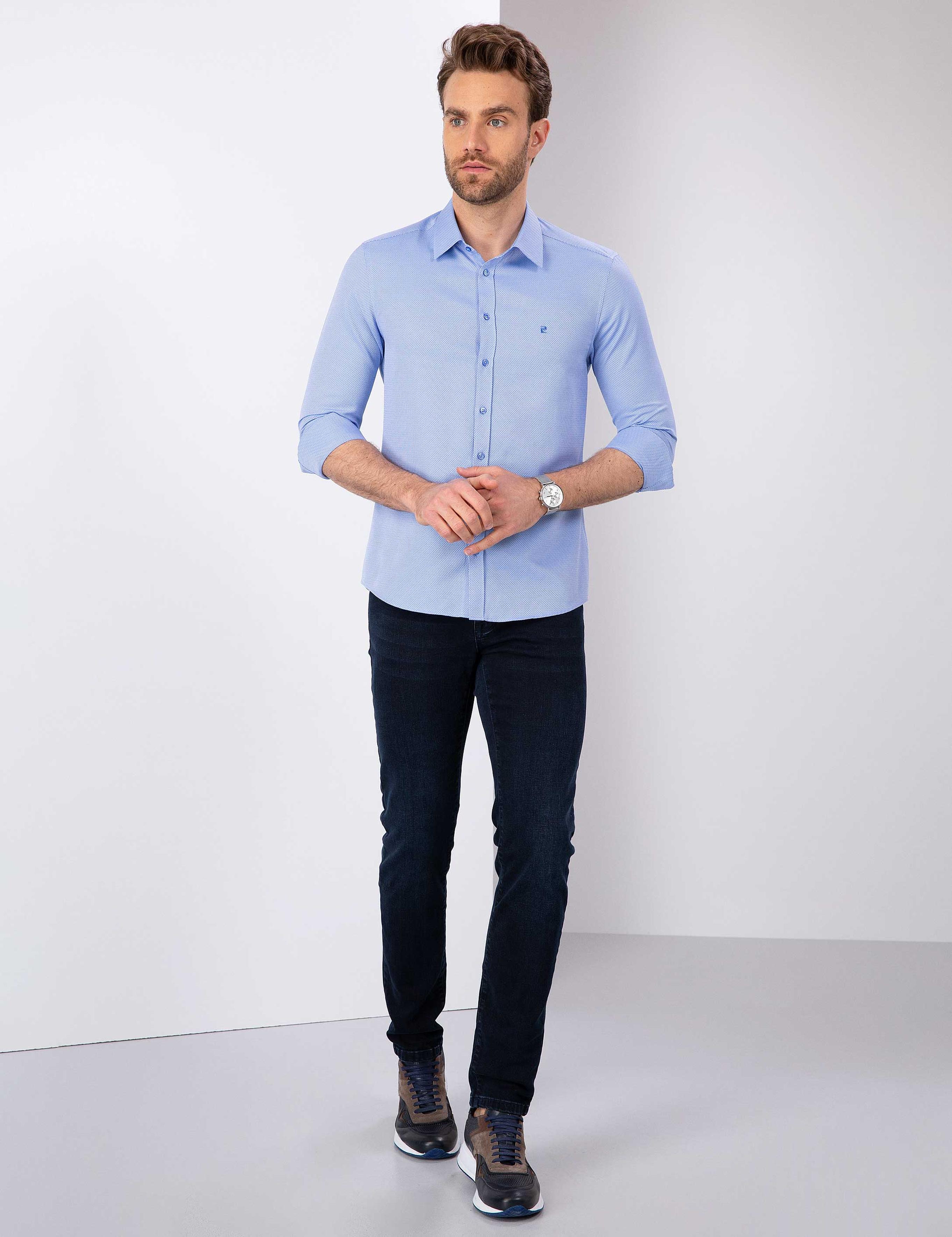 Mavi Slim Fit Armürlü Gömlek