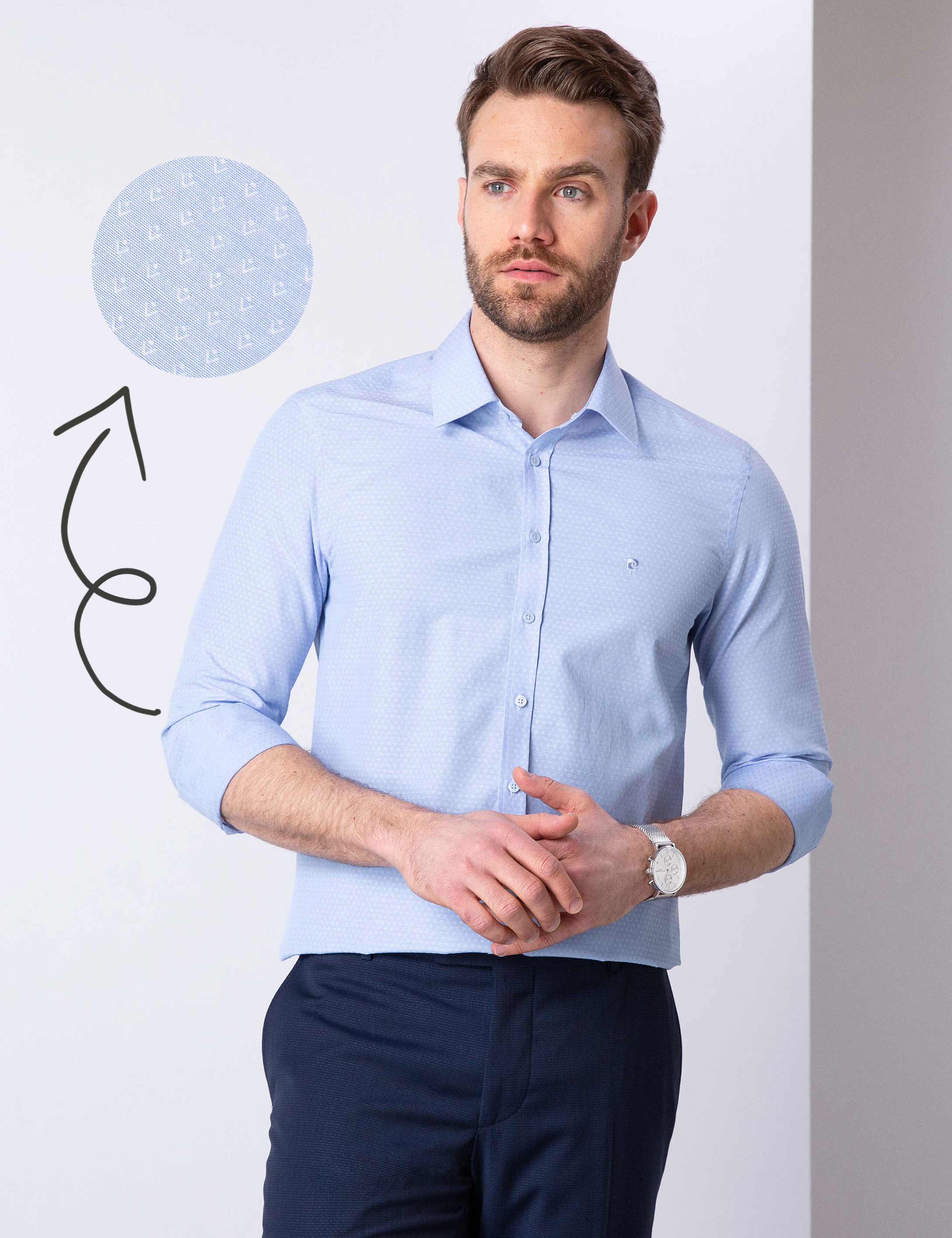 Açık Mavi Slim Fit Armürlü Gömlek - Image 1