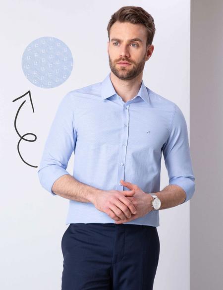 Açık Mavi Slim Fit Armürlü Gömlek - 50211261003