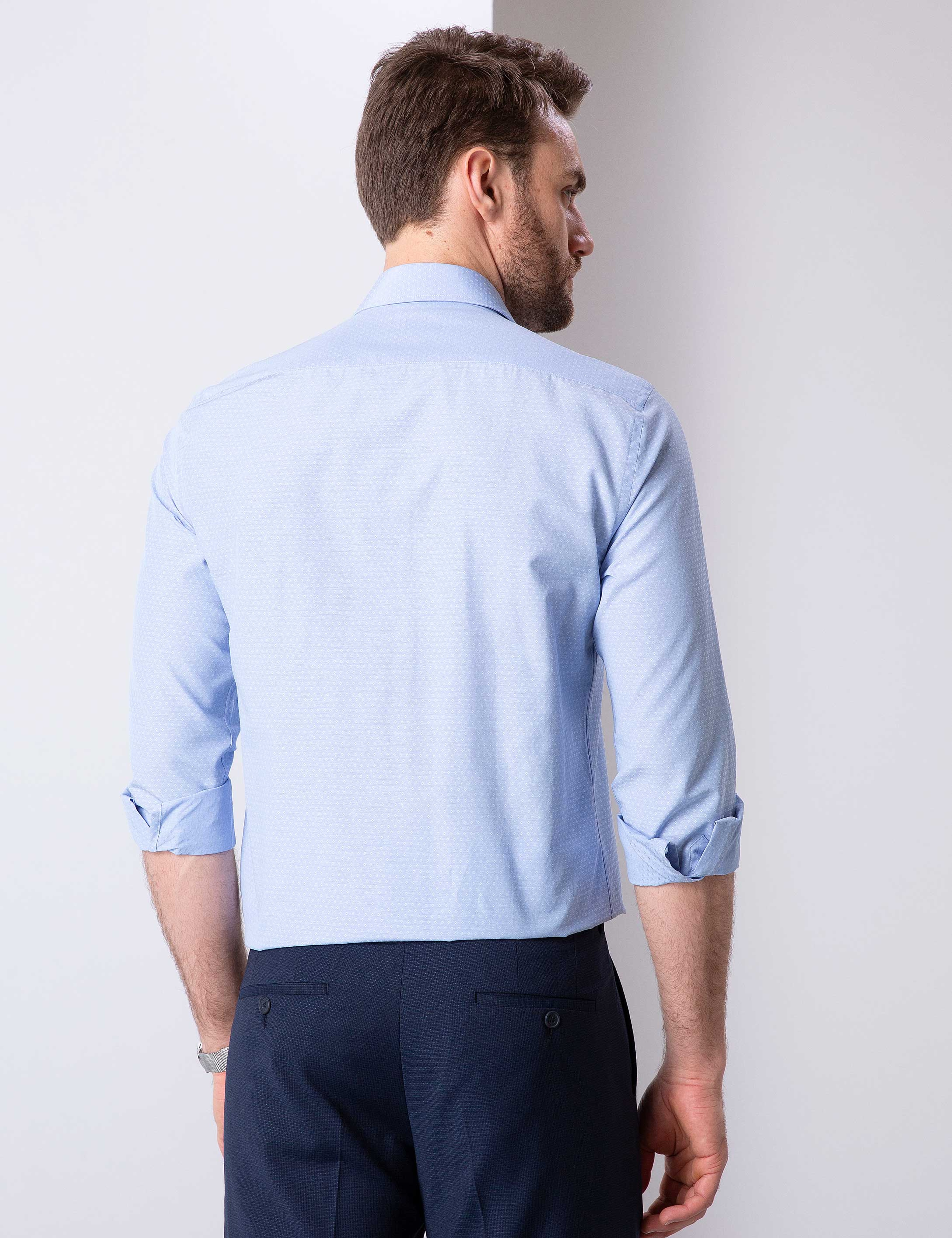Açık Mavi Slim Fit Armürlü Gömlek