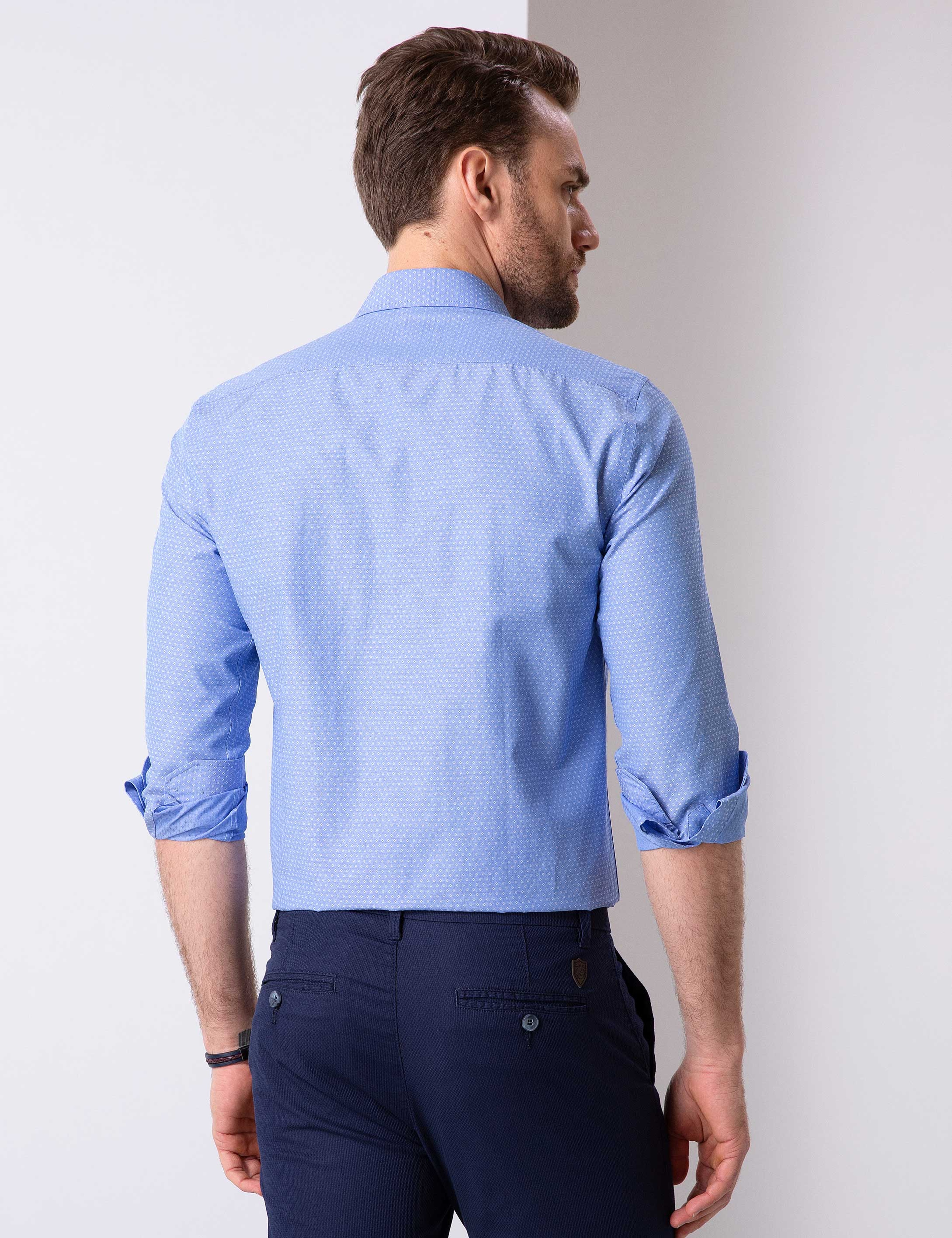 Koyu Mavi Slim Fit Gömlek - Image 4