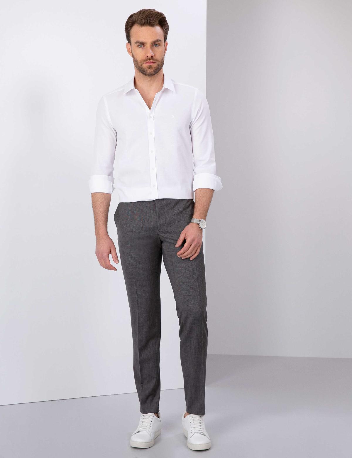 Beyaz Slim Fit Armürlü Gömlek - 50211262016