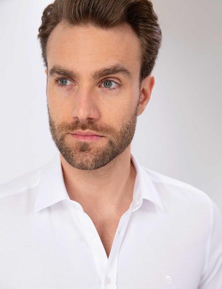 Beyaz Slim Fit Armürlü Gömlek - 50211262016