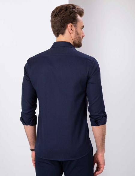 Lacivert Slim Fit Armürlü Gömlek - 50211262025