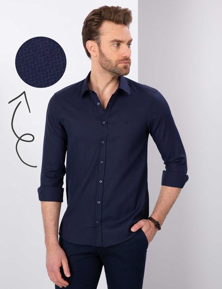 Lacivert Slim Fit Armürlü Gömlek - 50211262025