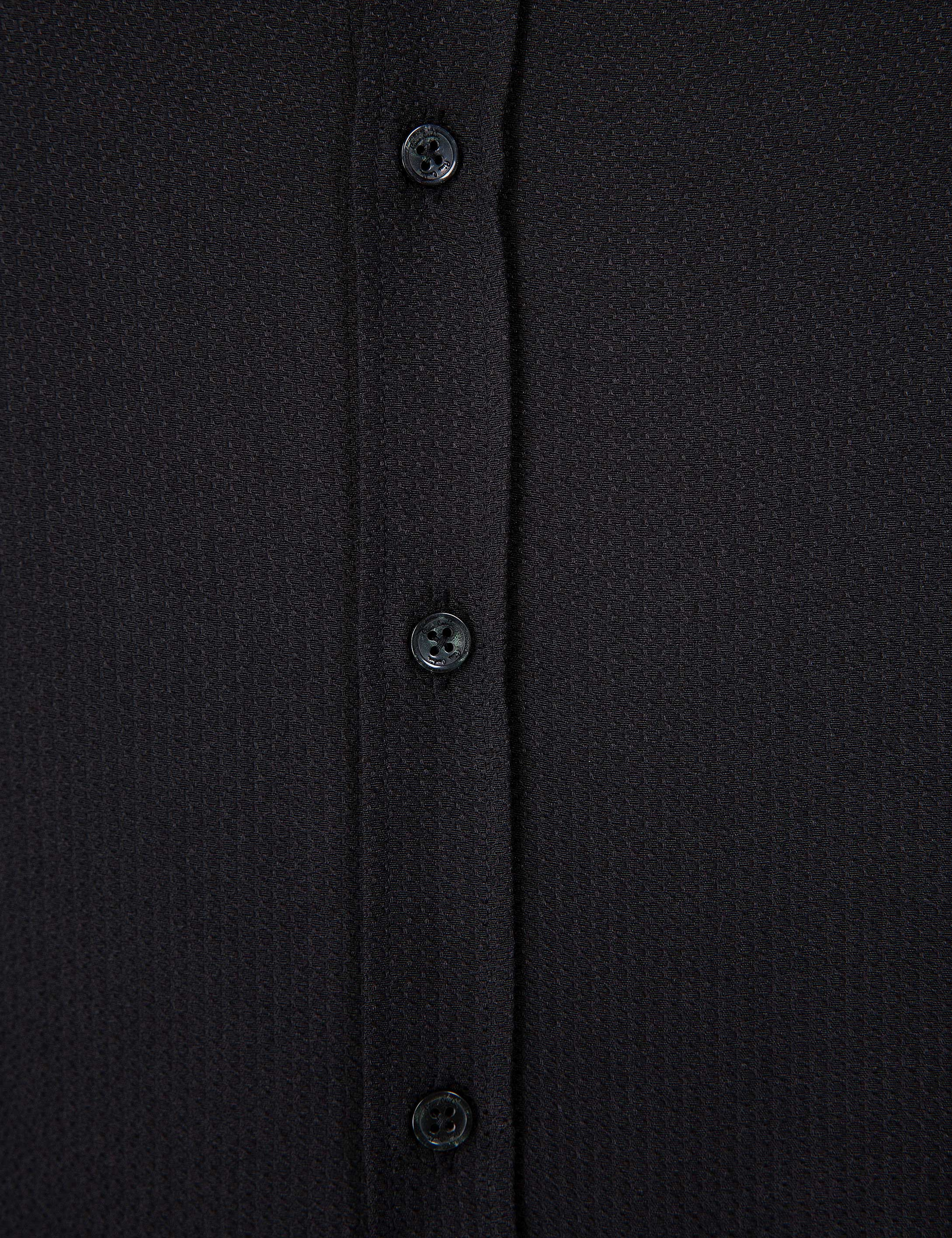 Siyah Slim Fit Armürlü Gömlek - Image 6