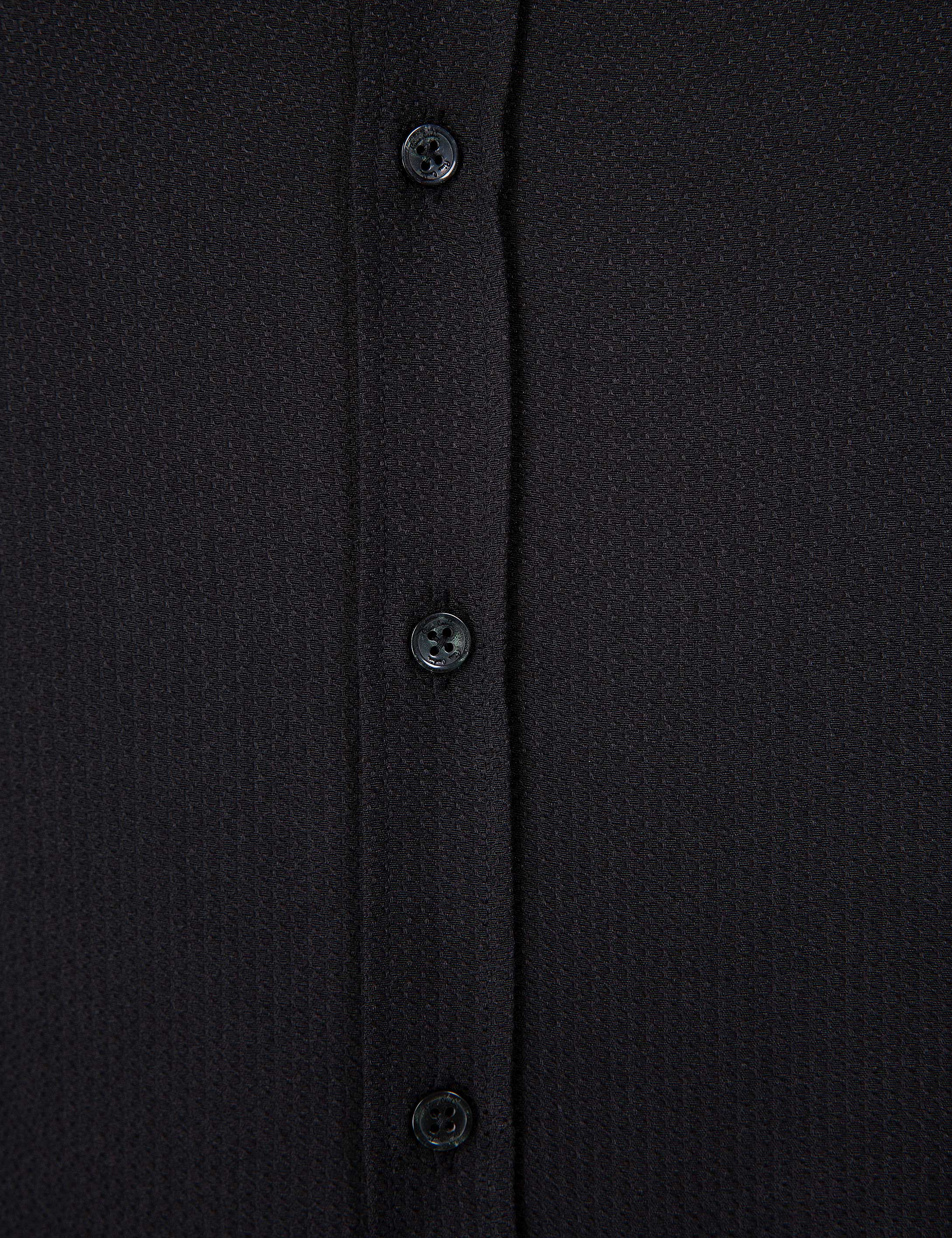 Siyah Slim Fit Armürlü Gömlek