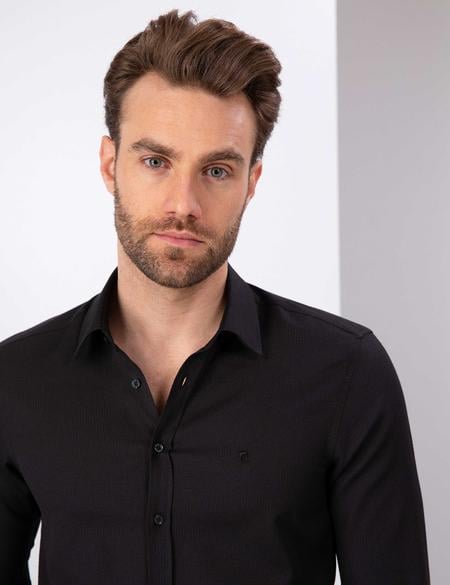 Siyah Slim Fit Armürlü Gömlek - 50211262038