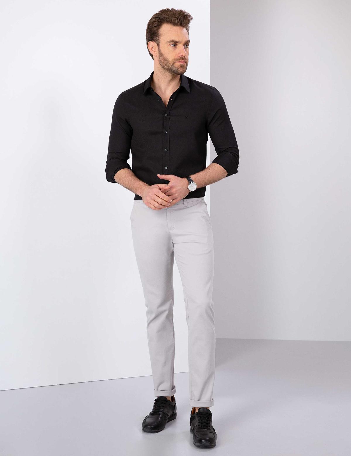 Siyah Slim Fit Armürlü Gömlek - 50211262038