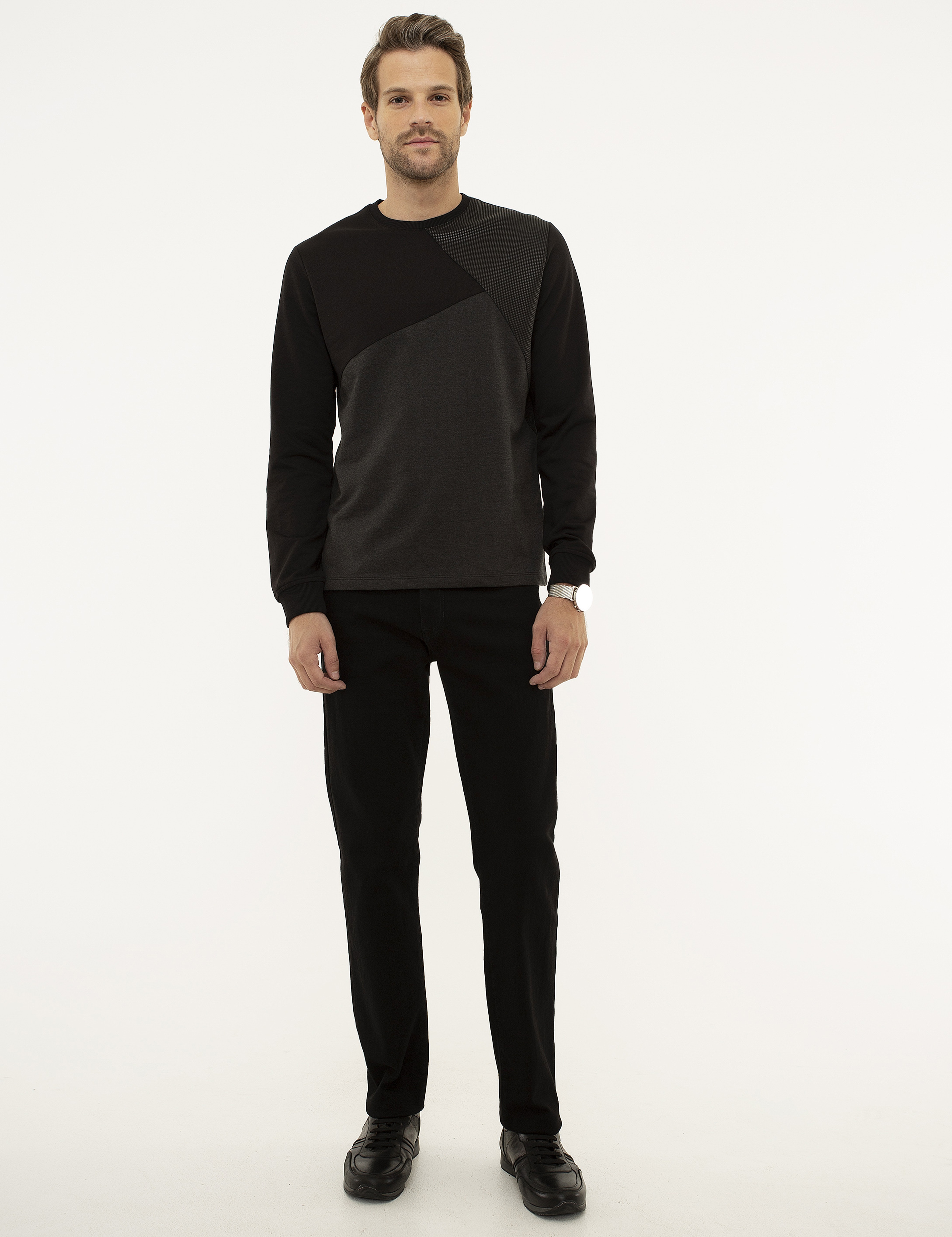Siyah Regular Fit Denim Pantolon - Image 1