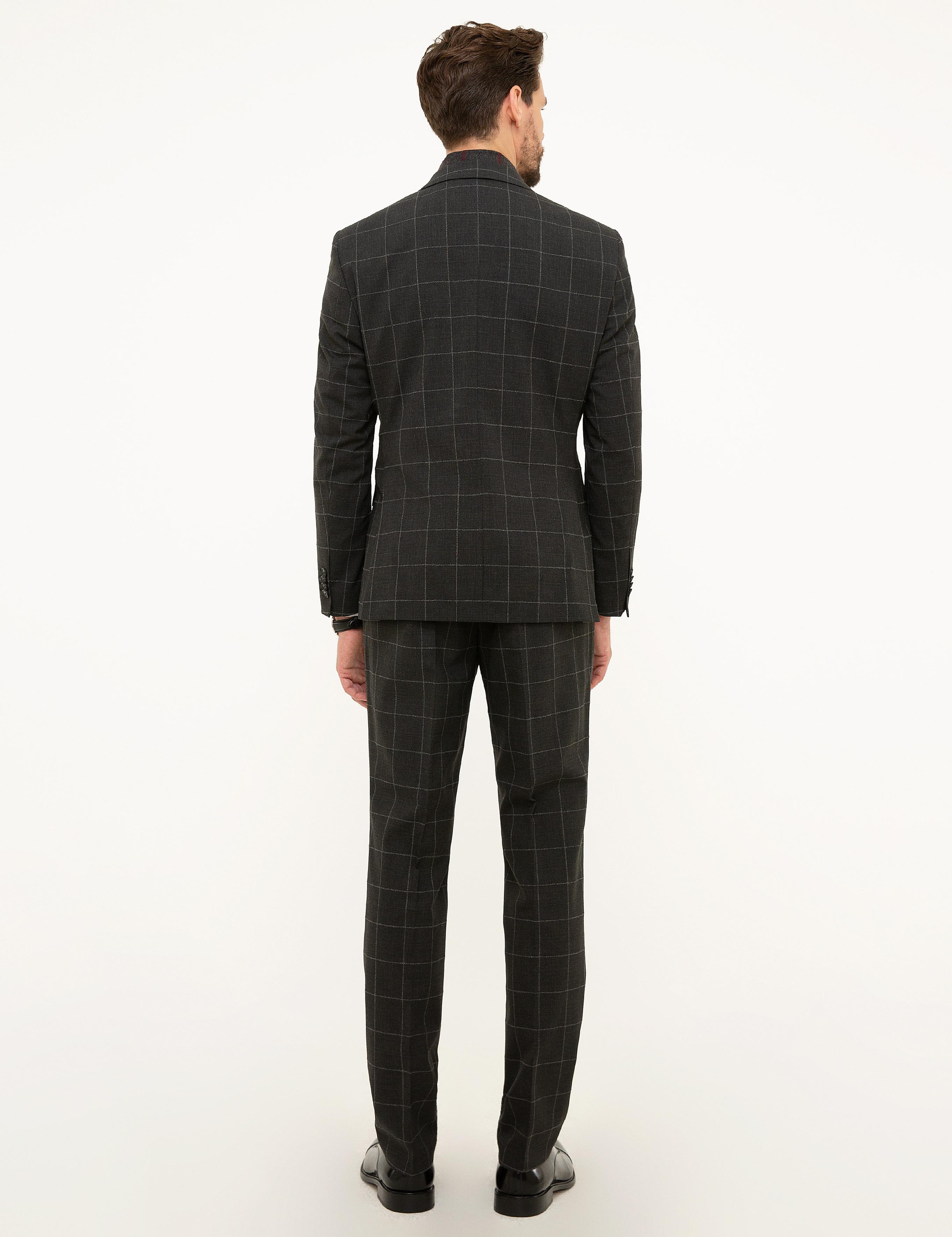 Ekose Antrasit Slim Fit Takım Elbise