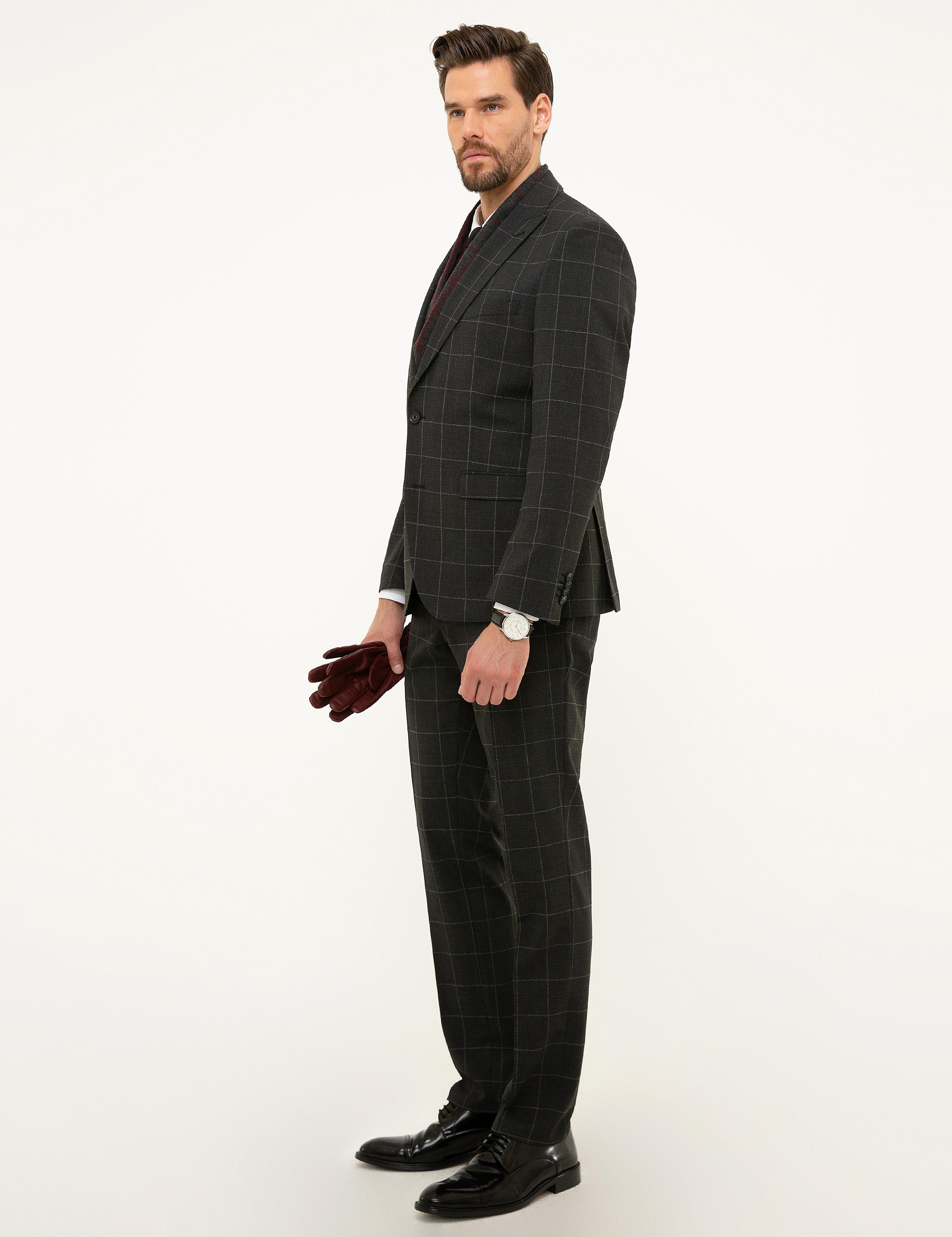 Ekose Antrasit Slim Fit Takım Elbise