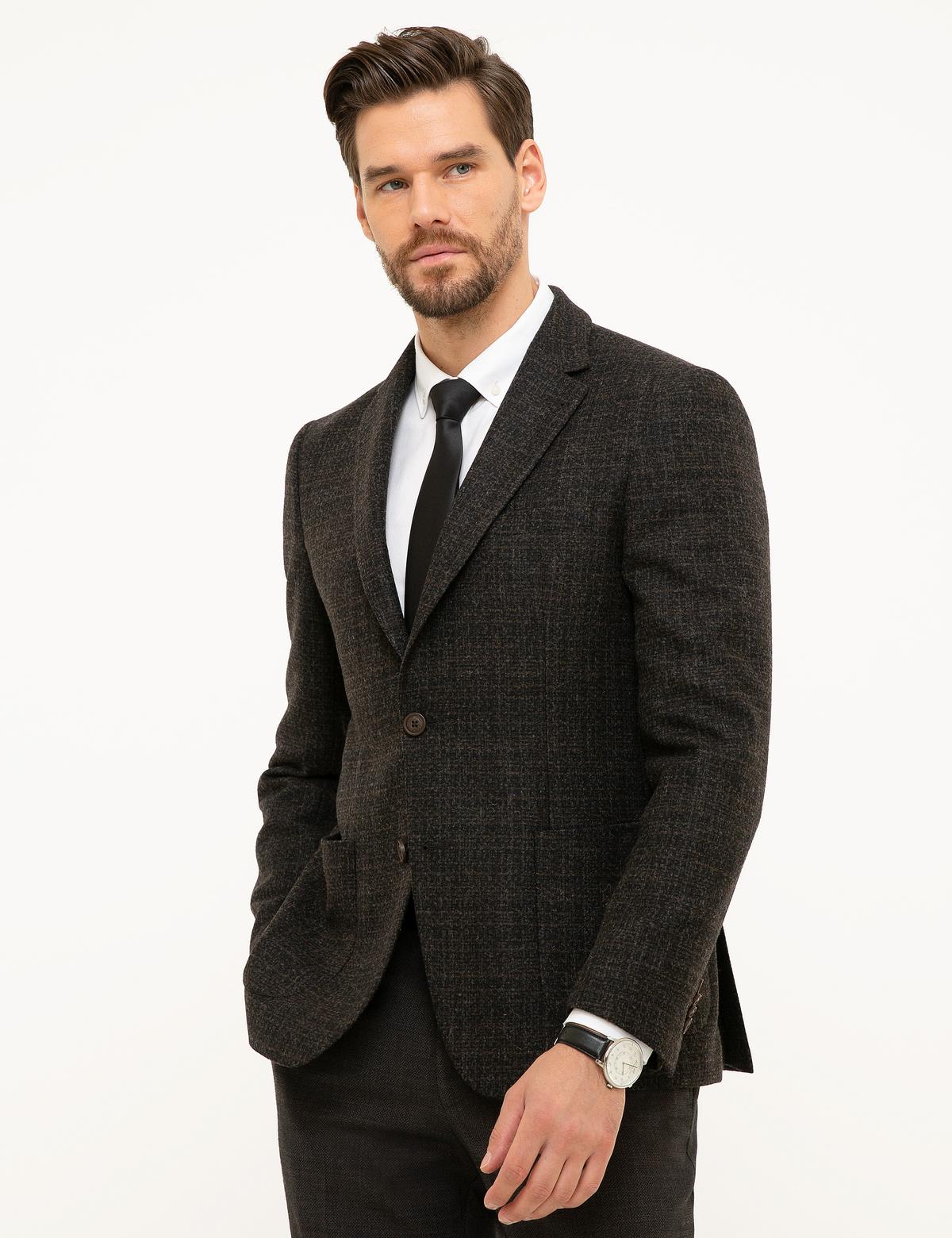 Kahverengi Slim Fit Ceket - 50211375056