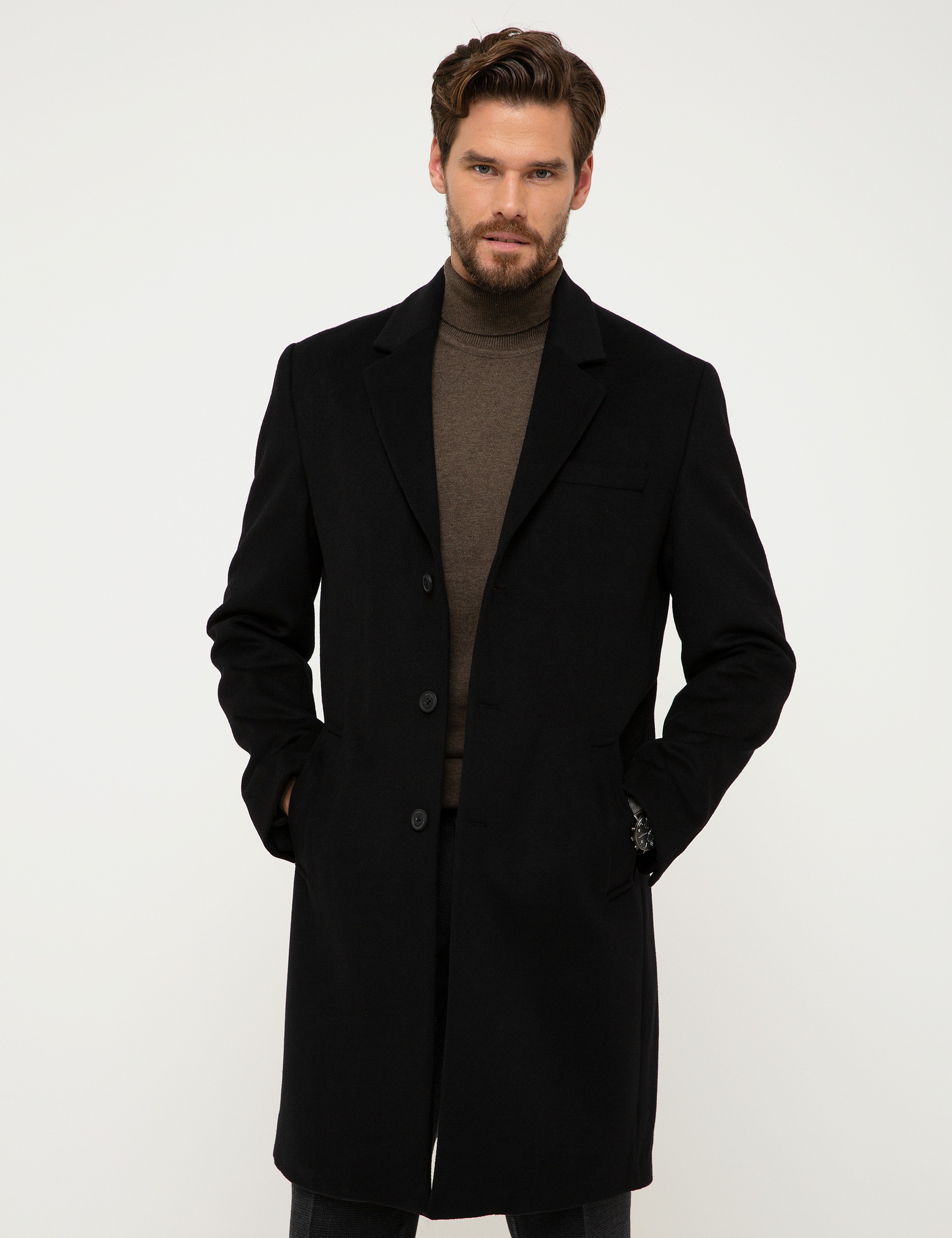Siyah Regular Fit Palto - Image 1