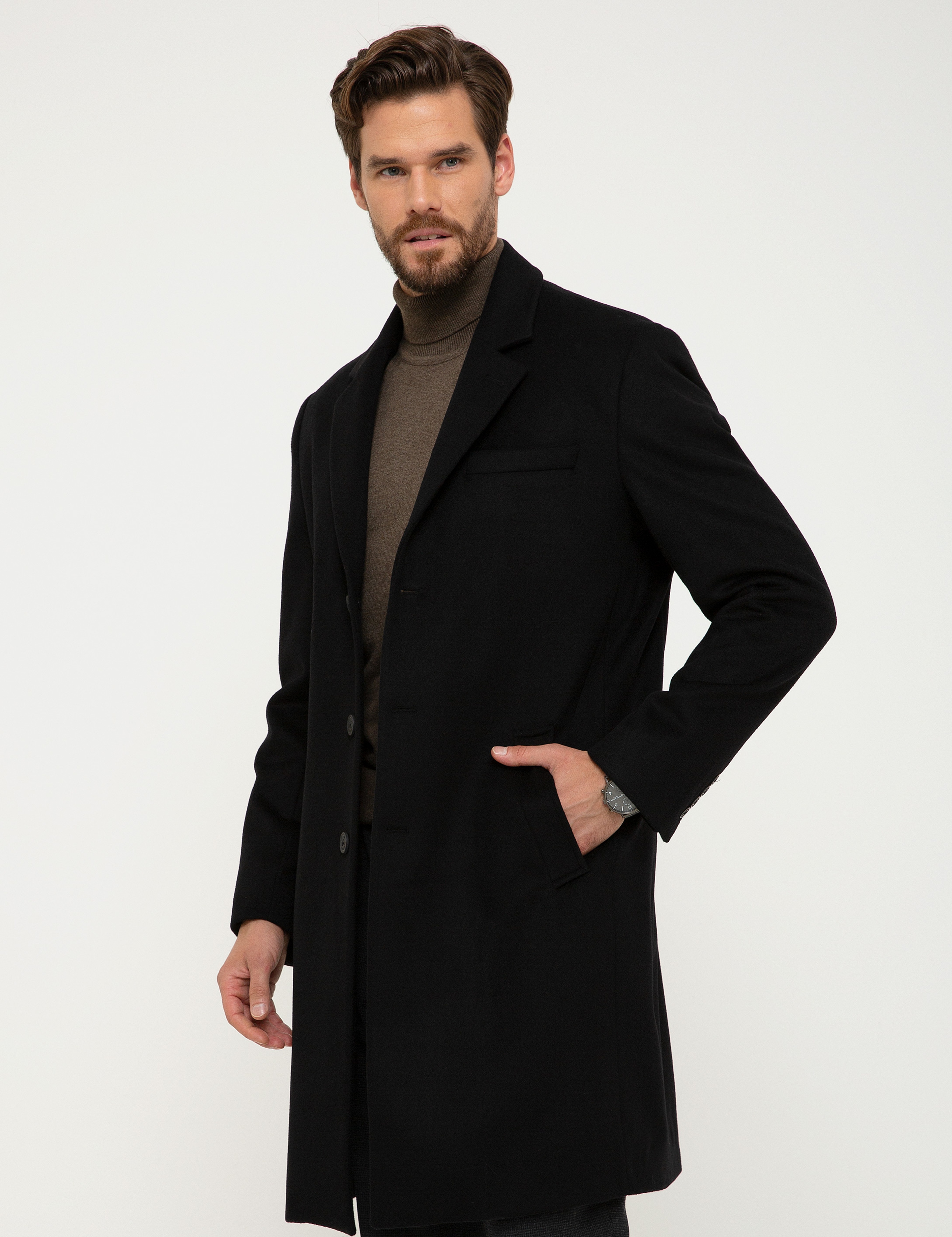 Siyah Regular Fit Palto - Image 3