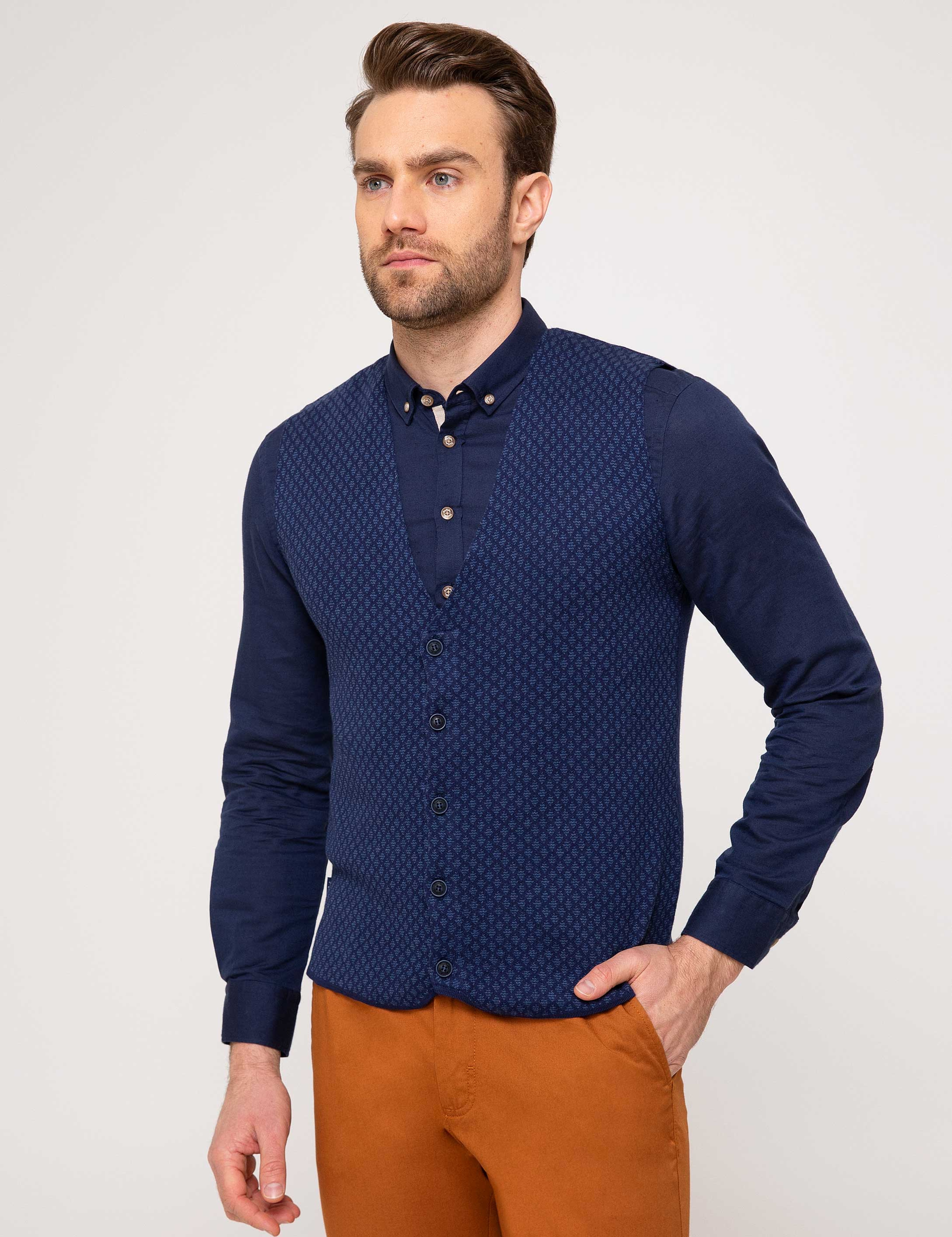 Lacivert Slim Fit Triko Yelek - Image 2