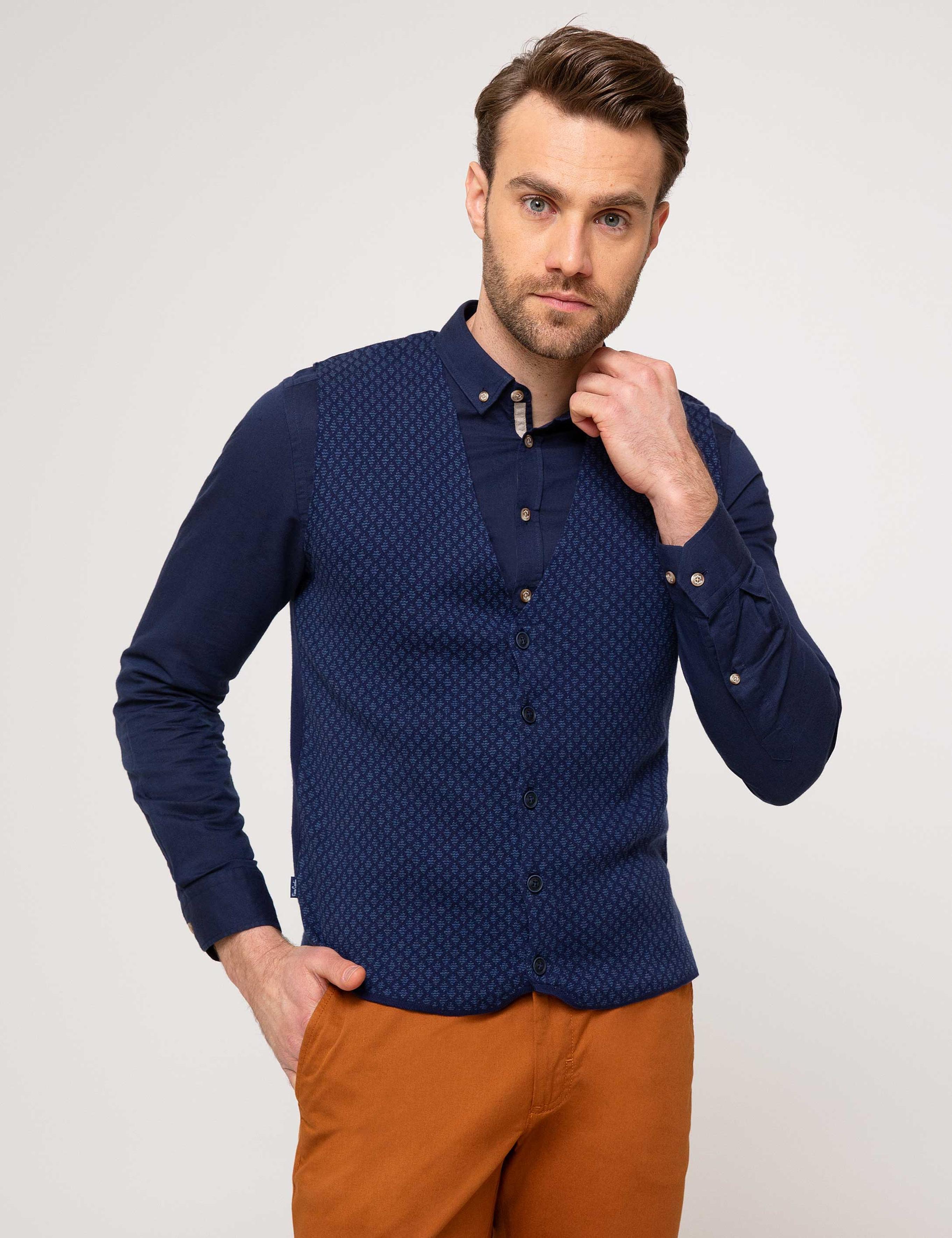 Lacivert Slim Fit Triko Yelek