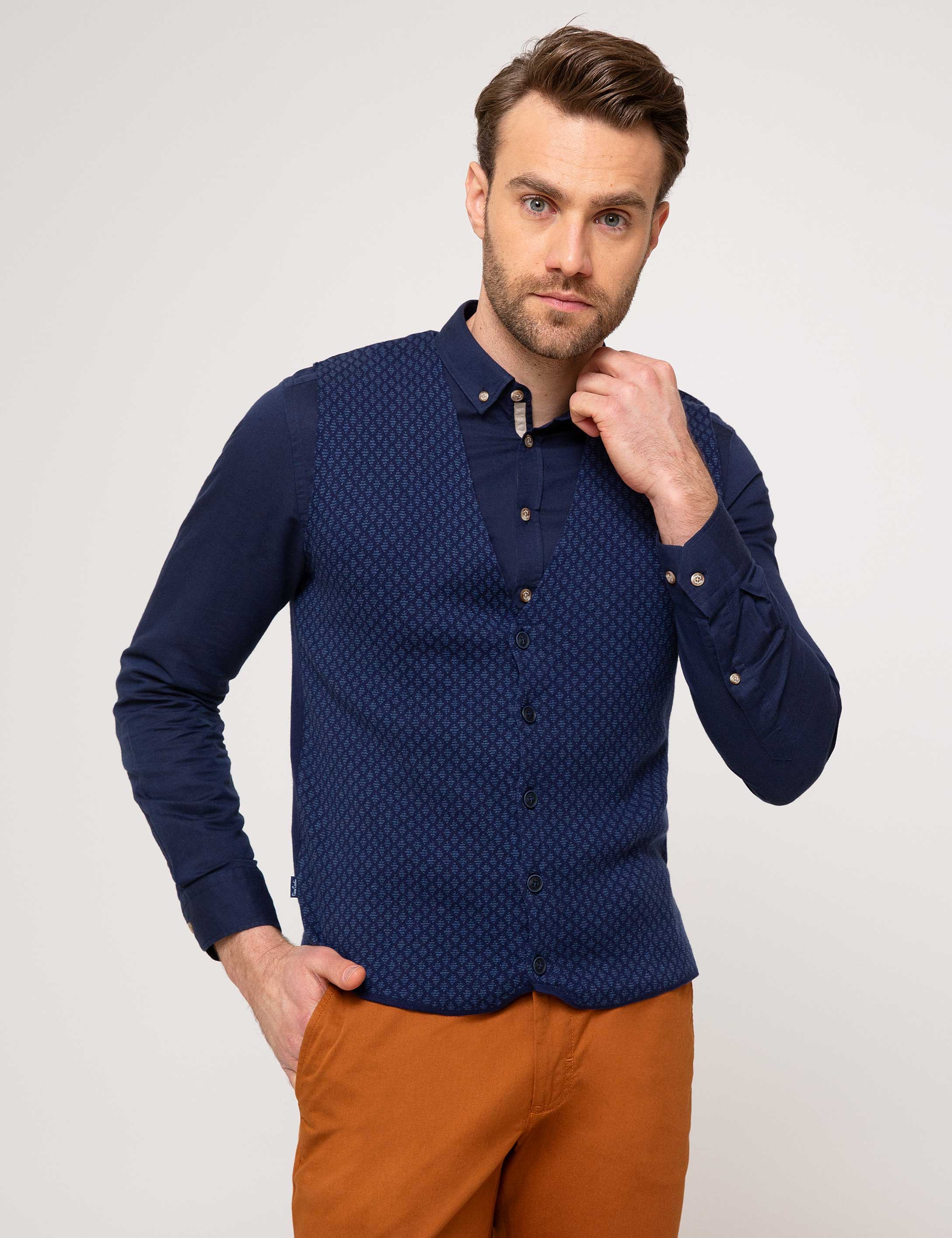 Lacivert Slim Fit Triko Yelek