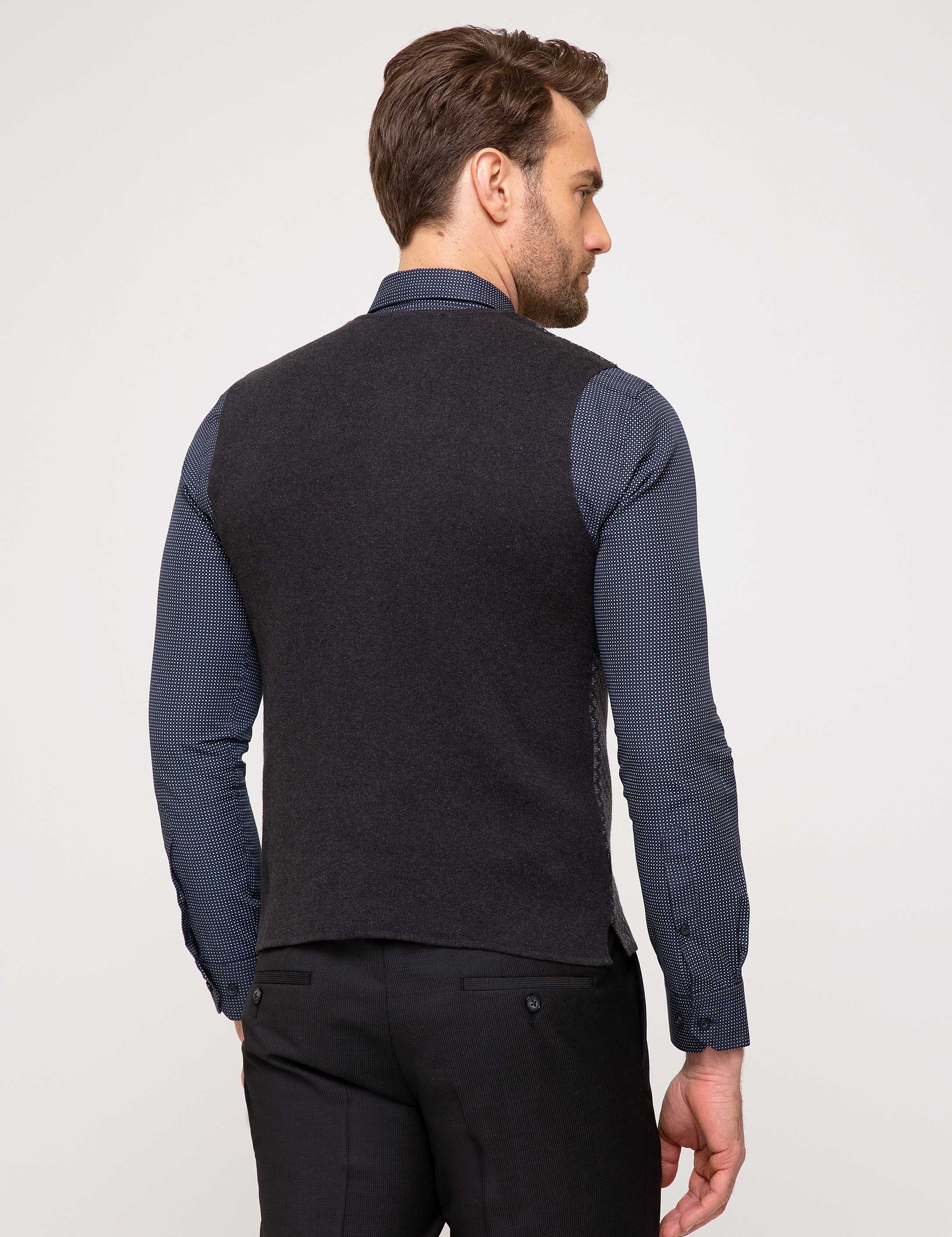 Antrasit Melanj Slim Fit Triko Yelek