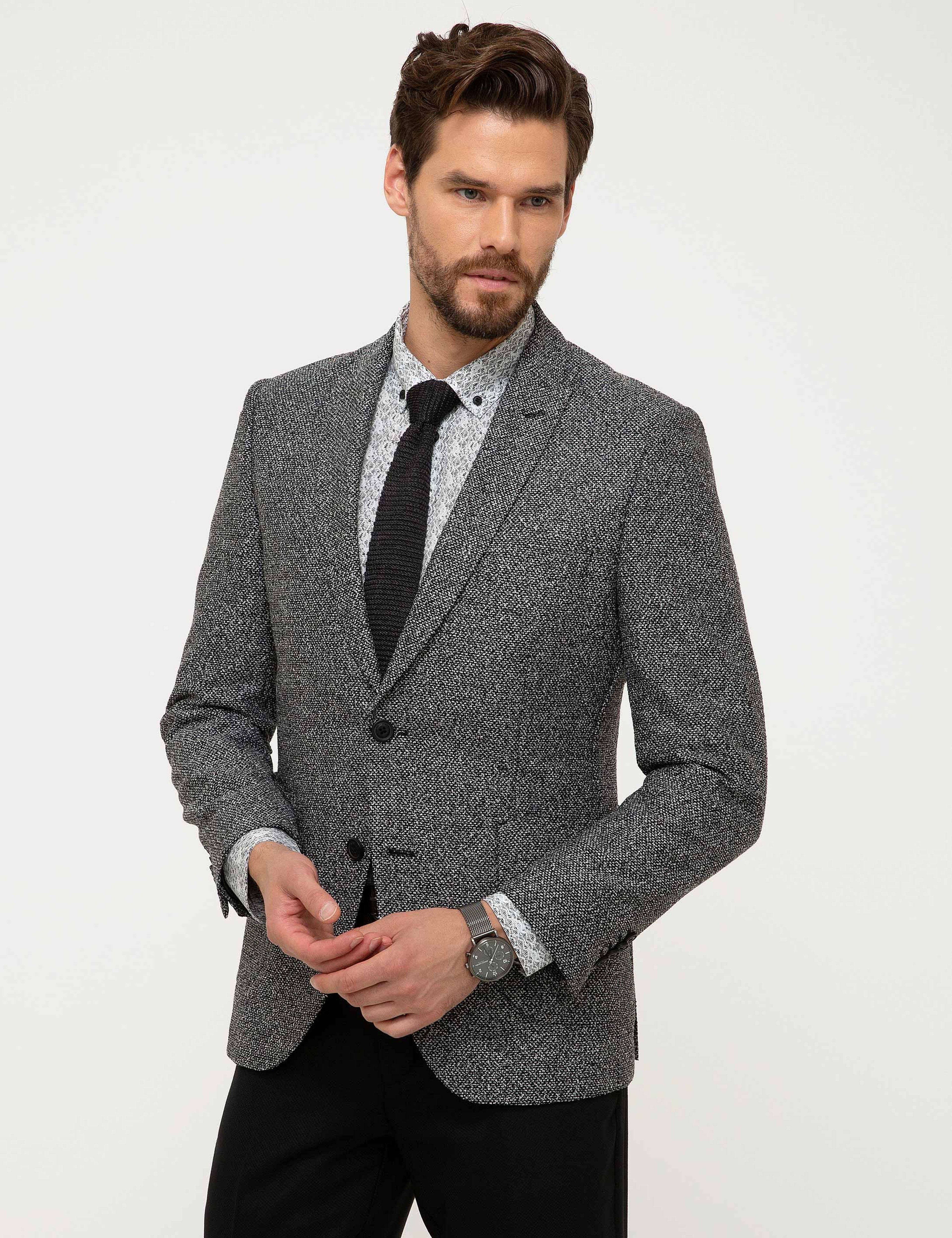 Gri Ekstra Slim Fit Ceket - Image 3
