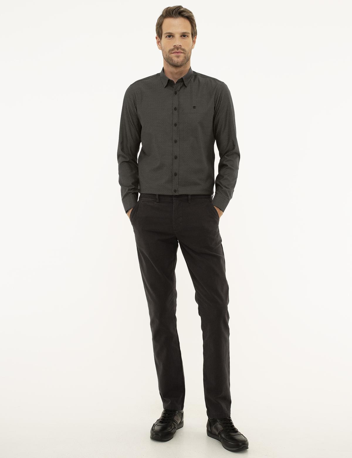 Siyah Slim Fit Kanvas Pantolon