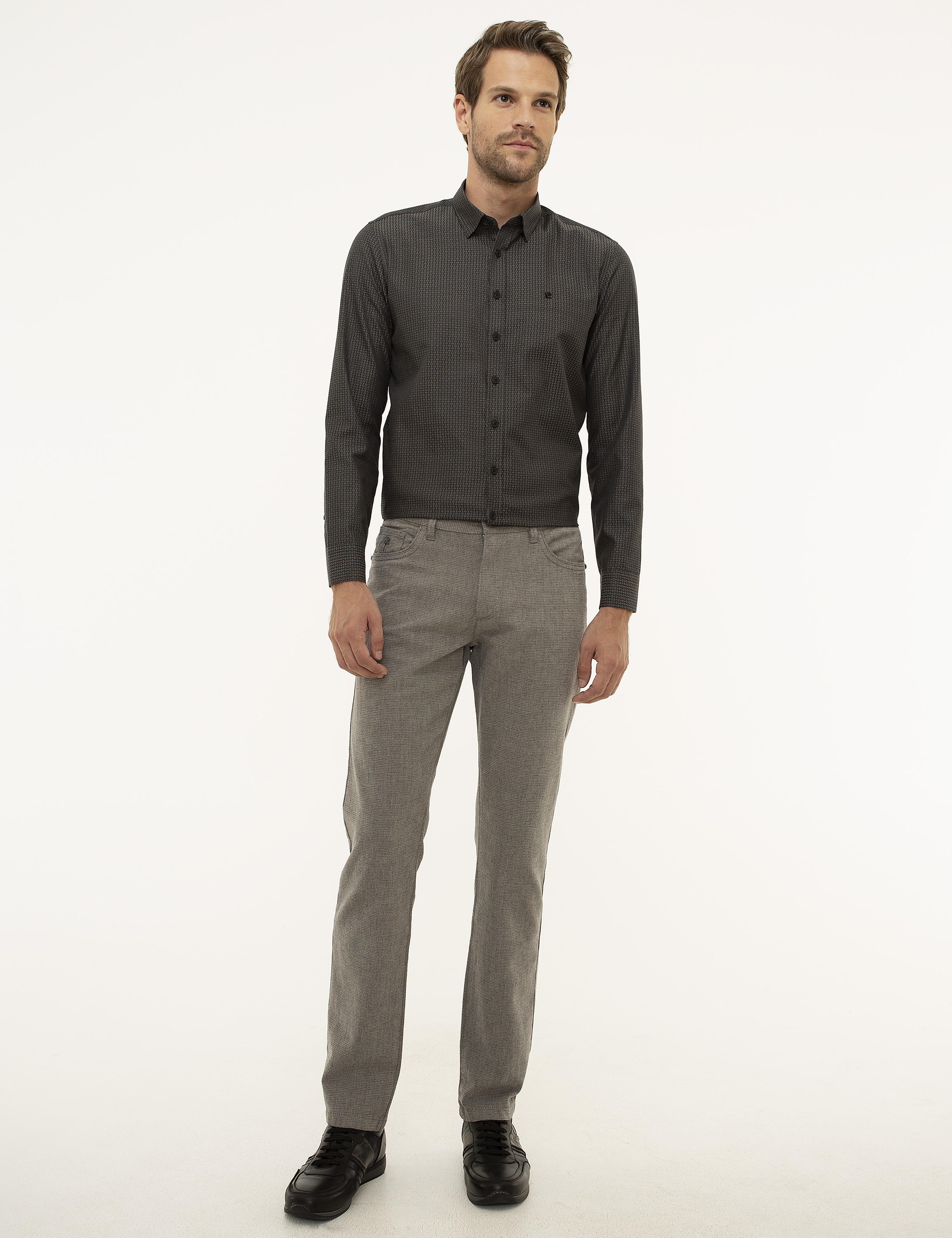 Gri Slim Fit Chino Pantolon - Image 1