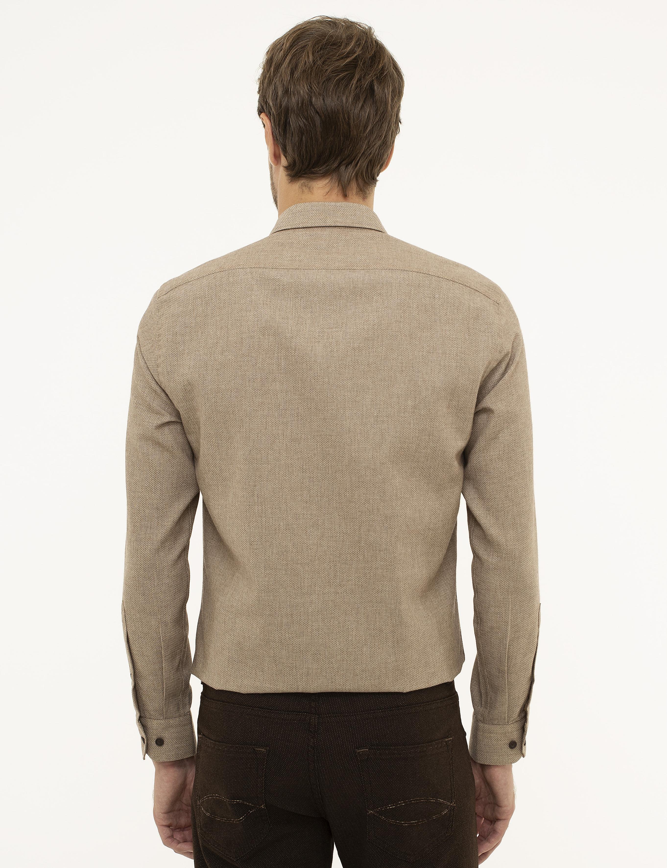 Bej Slim Fit Uzun Kollu Gömlek